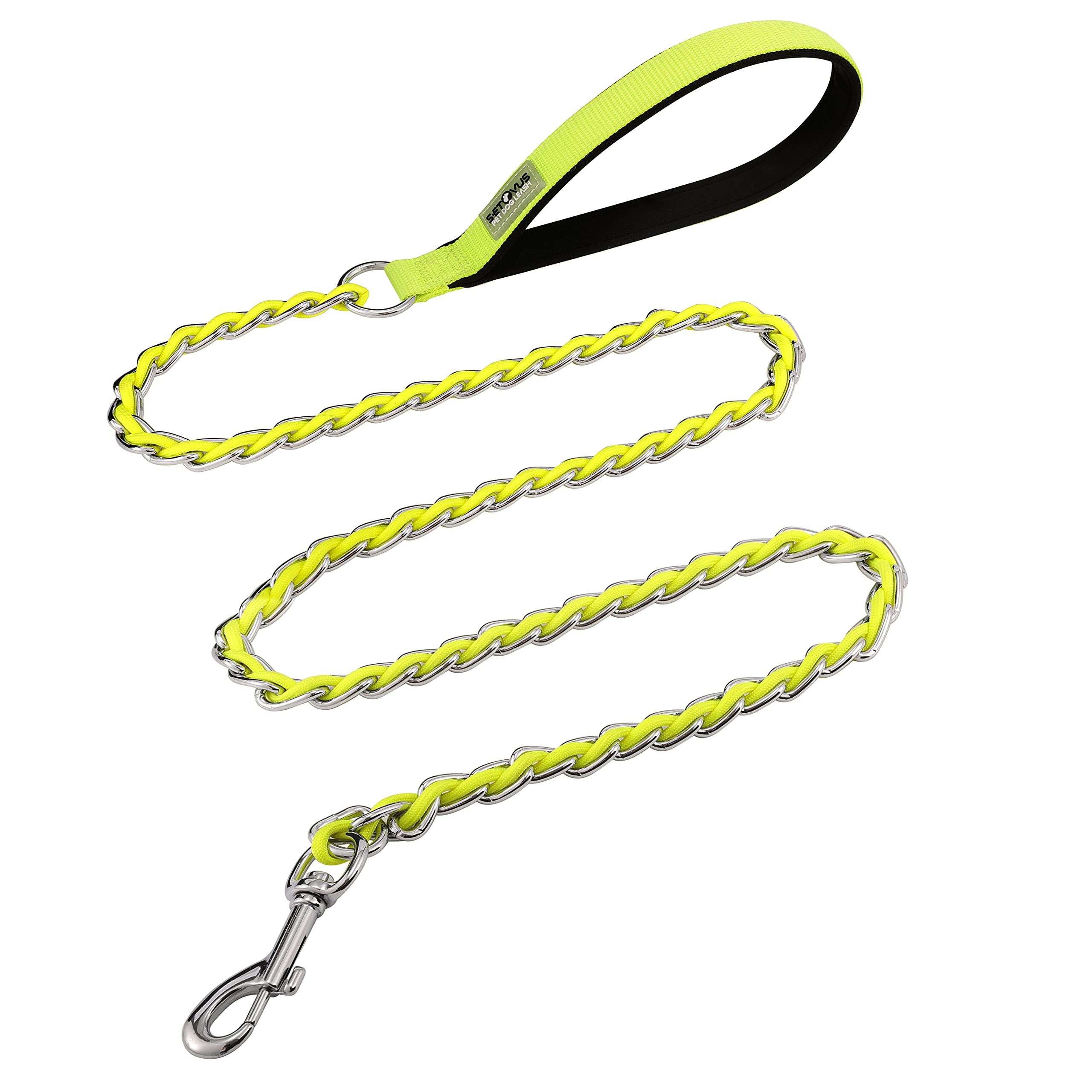 Chew Proof Metal Leash for Medium Large Dogs, 5.2FT Strong Anti Bite Leash, Comfortable Soft Padded Handle, Yellow