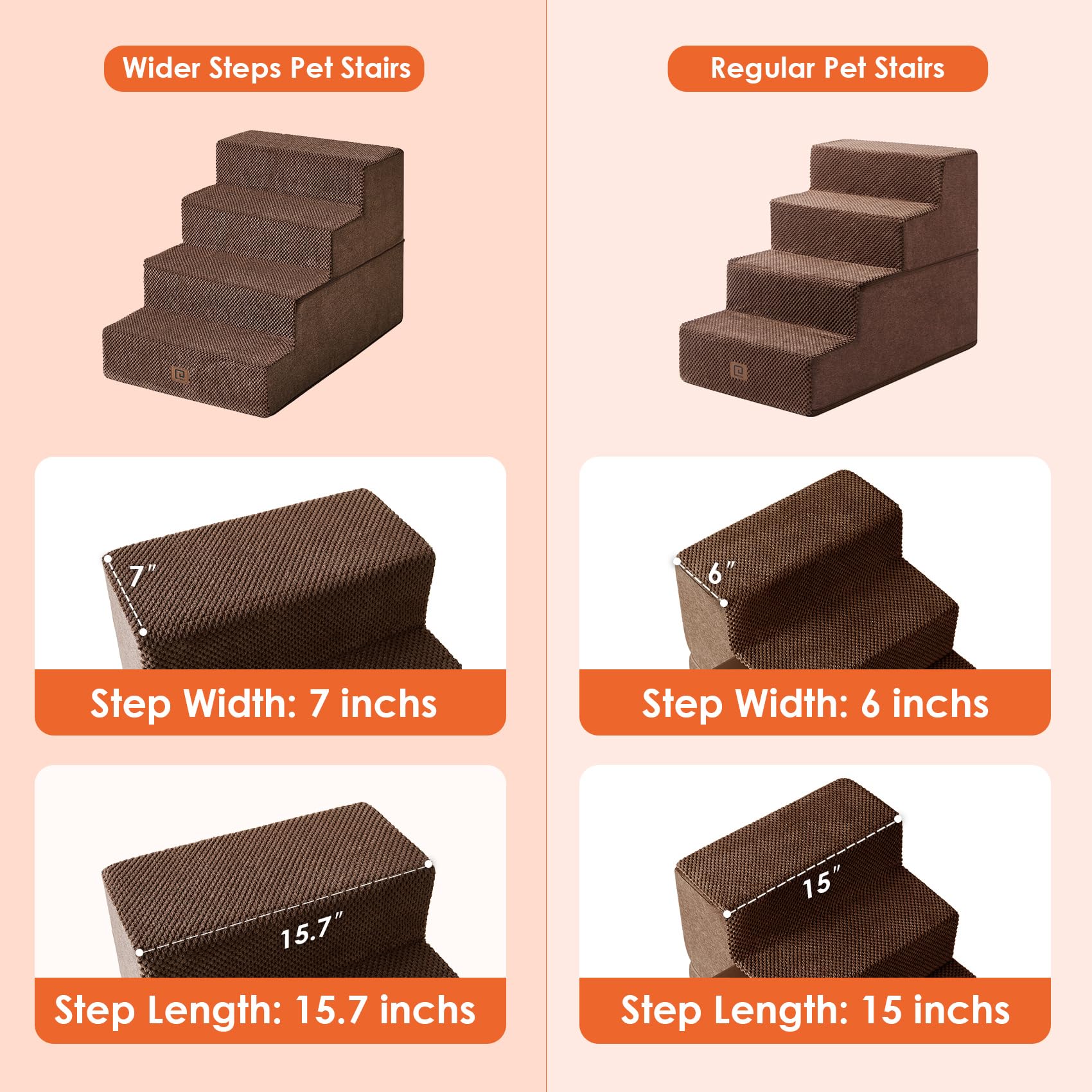 Eheyciga Dog Stairs For Bed 20”H, 4-Step Extra Wide Dog Steps For High Bed, Pet Steps For Small Dogs And Cats, Non-Slip Balanced Dog Indoor Ramp, Brown