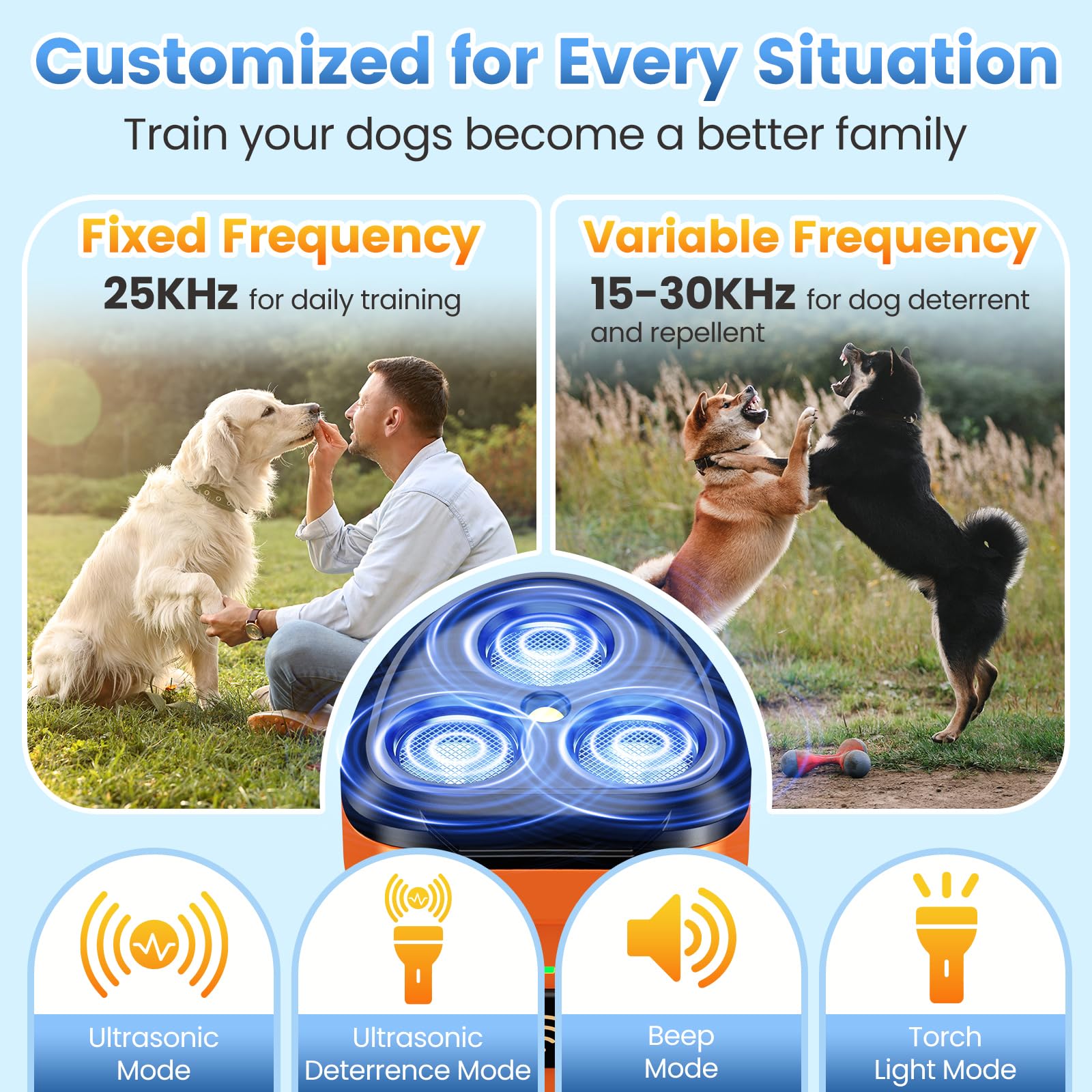 Cbersmg Dog Bark Deterrent Device 3X Anti Barking Device for Dogs, 5 Modes Stop Neighbors Dog Barks No More Safe for All Dogs 50
