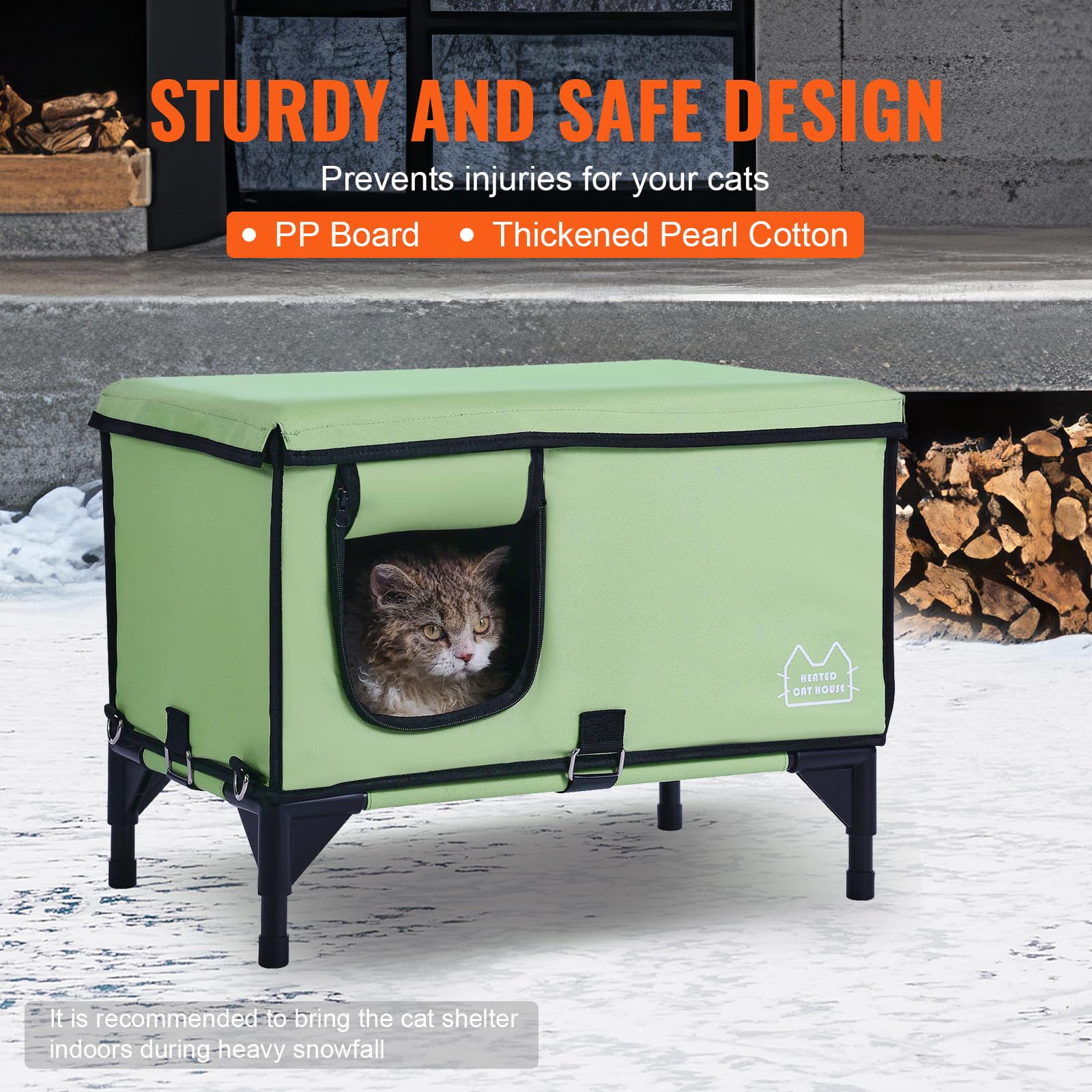 VEVOR Elevated Heated Cat House, Cuboid Kitty Shelter, 900D Oxford Cloth Foldable Cat Shelter with Heated Pad for Winter to Stay