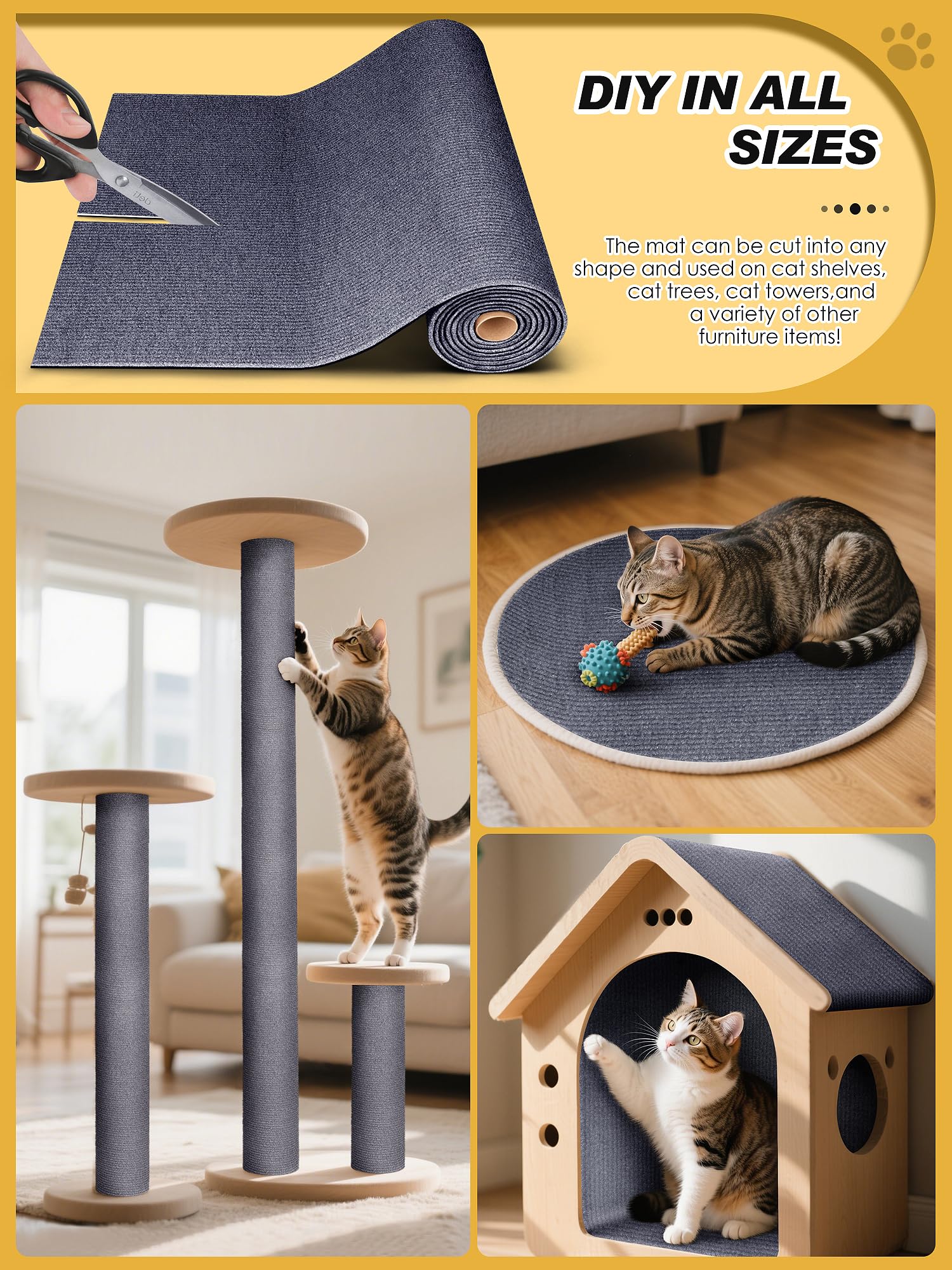 Tlnnk 78.7'X15.8' Cat Scratch Mat, Trimmable Self-Adhesive Carpet, Diy Climb Cat Scratcher For Furniture Couch Or Wall Protect