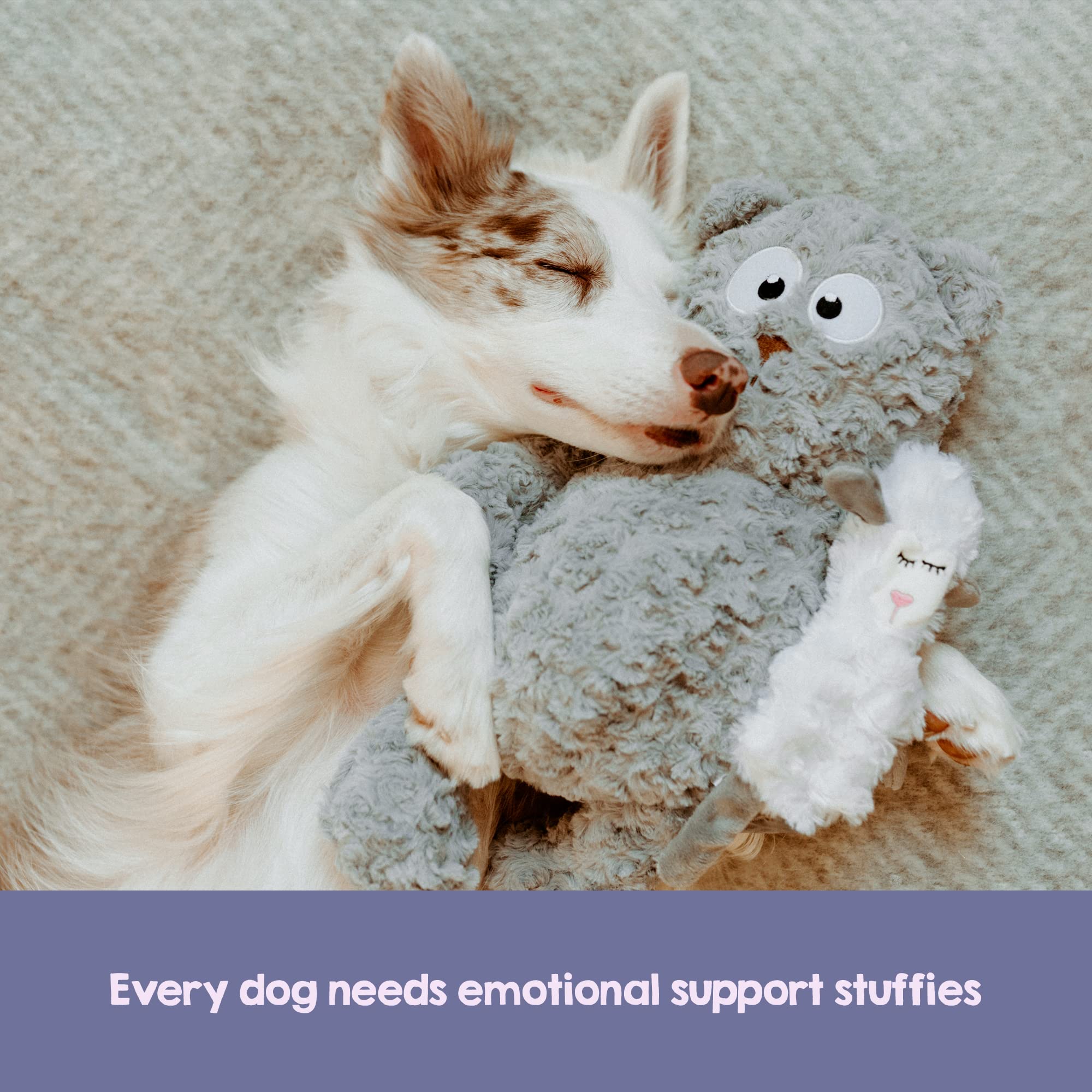 BULLTUG Plush Dog Toy Set - Squeaky Teddy Bear & Crinkle Lamb, Large, Grey and White, Soft Polyester Blend for Gentle Chewers