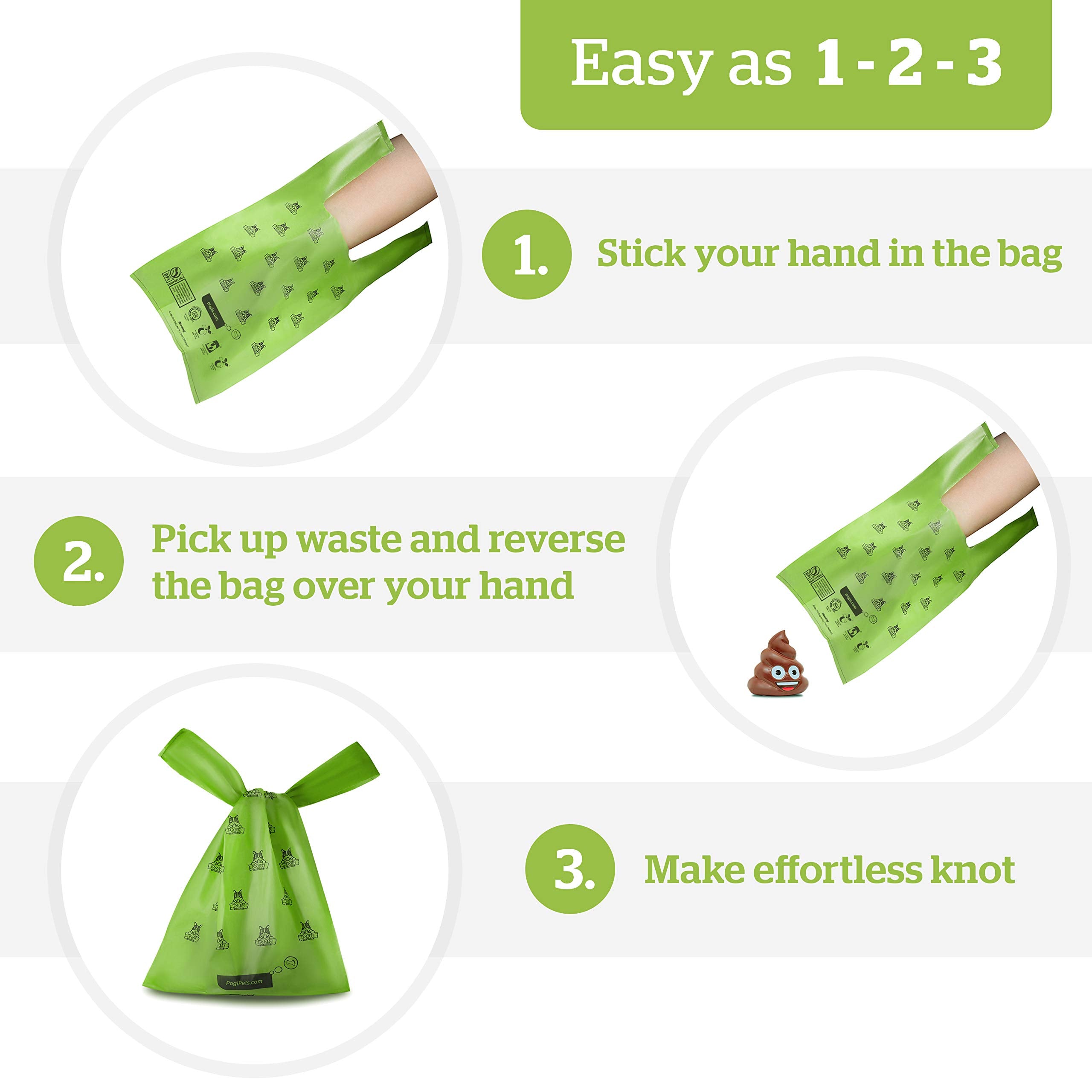 Pogi'S Compostable Dog Poop Bags With Handles - 250 Doggie Poop Bags With Easy-Tie Handles - Leak-Proof Dog Waste Bags, Plant-Based, Astm D6400, En 13432 Certified Extra Large Poop Bags For Dogs