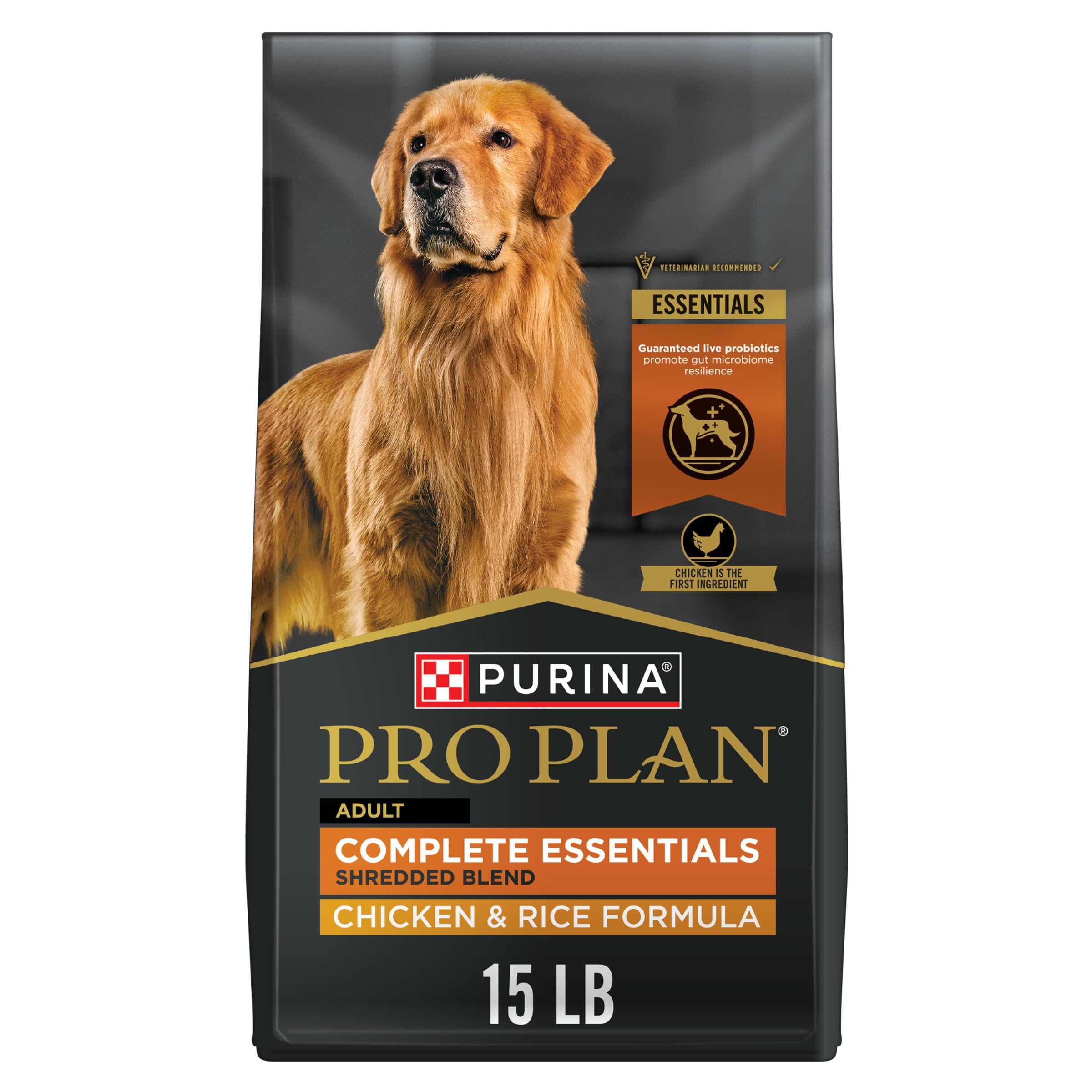 Purina Pro Plan Complete Essentials Shredded Blend Chicken and Rice Dog Food Dry Formula with Probiotics for Dogs - 15 lb.