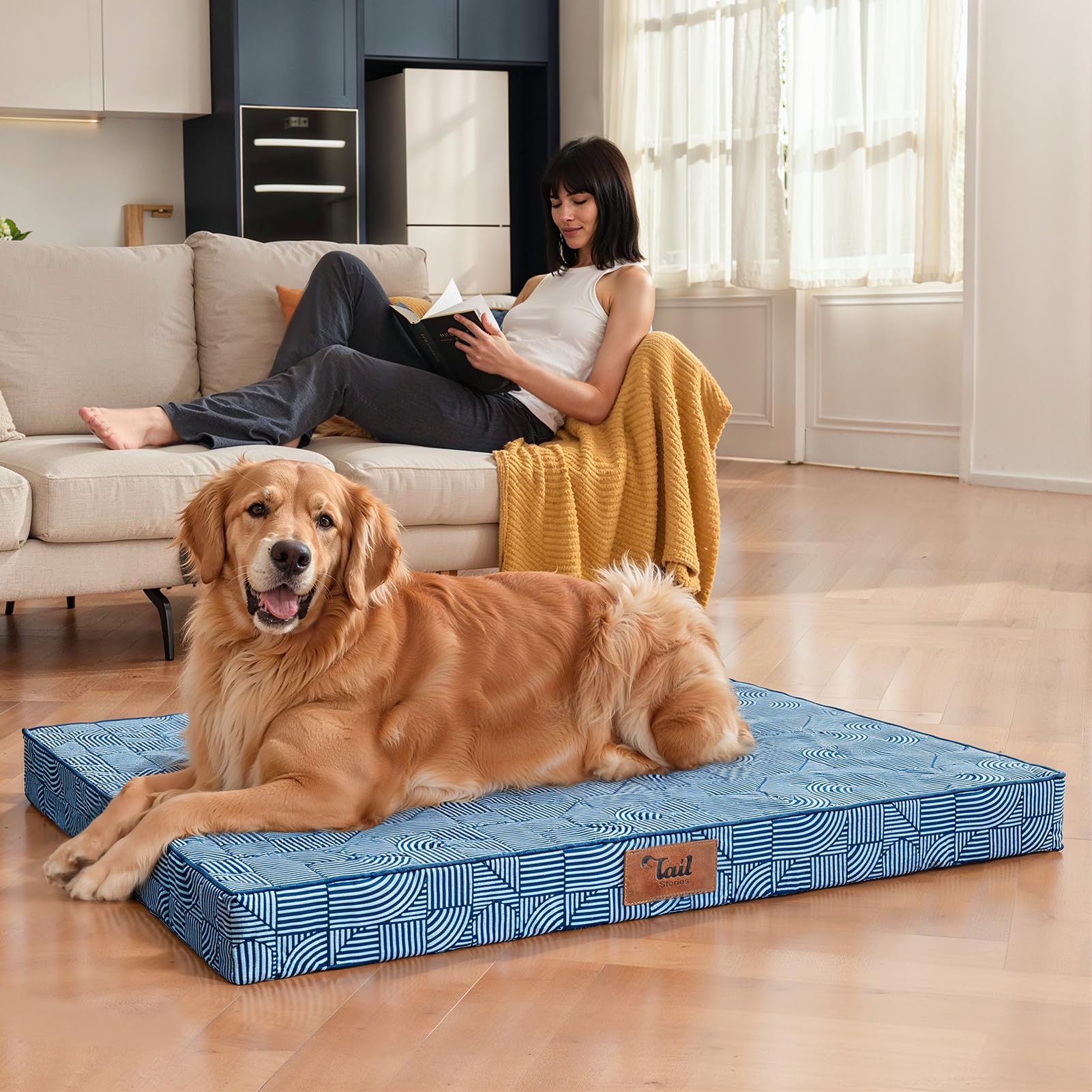 Tail Stories Outdoor Extra Large Dog Crate Bed, XXL Waterproof Dog Bed for Giant Breeds Dogs, 47x29 Inch Orthopedic Egg Crate Fo