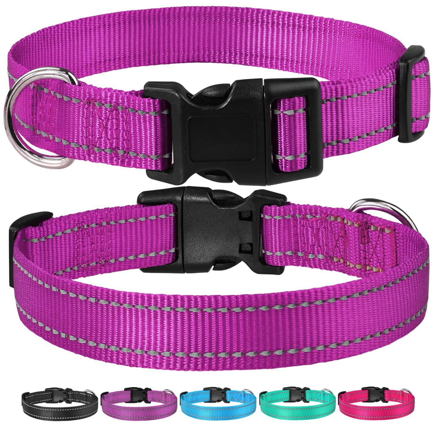 Reflective Dog Collar With Buckle Adjustable Safety Nylon Collars For Small Medium Large Dogs, Purple Xl