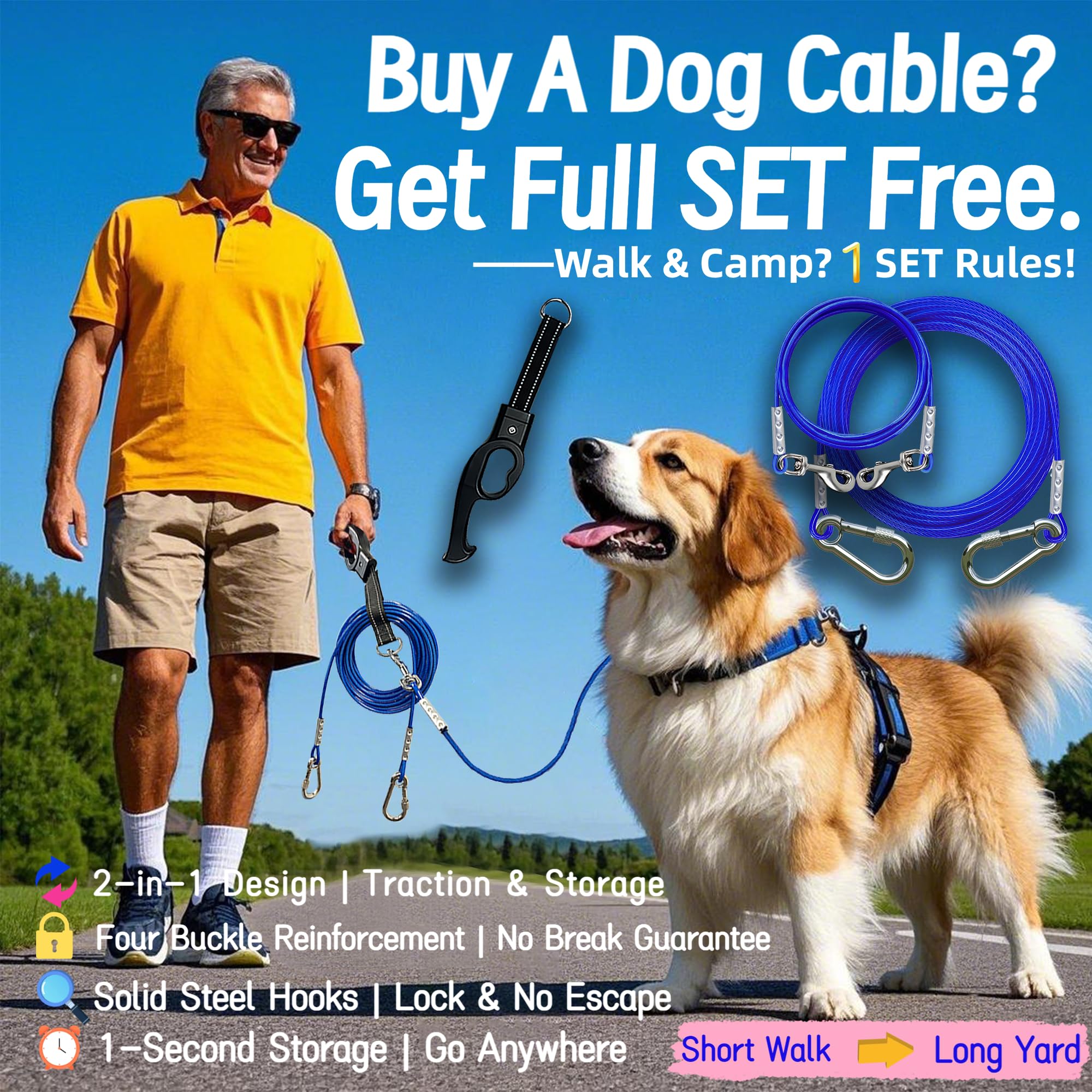 Topknot 2 Pack Dog Tie Out Cable(Up To150 Lbs),50 Ft Dog Leads For Yard Heavy Duty,With 4 Ft Dog Leash And Versatile Handle,Dog
