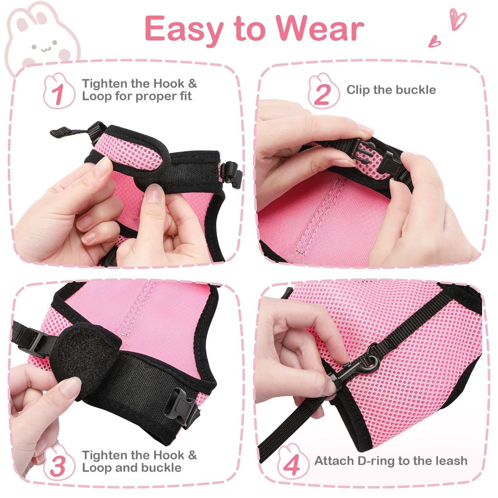 Pettom Bunny Rabbit Guinea Pig Harness Stretchy Elastic Leash Cute Soft Mesh Small Pet Harness No Pull Comfort Outdoor Walking J