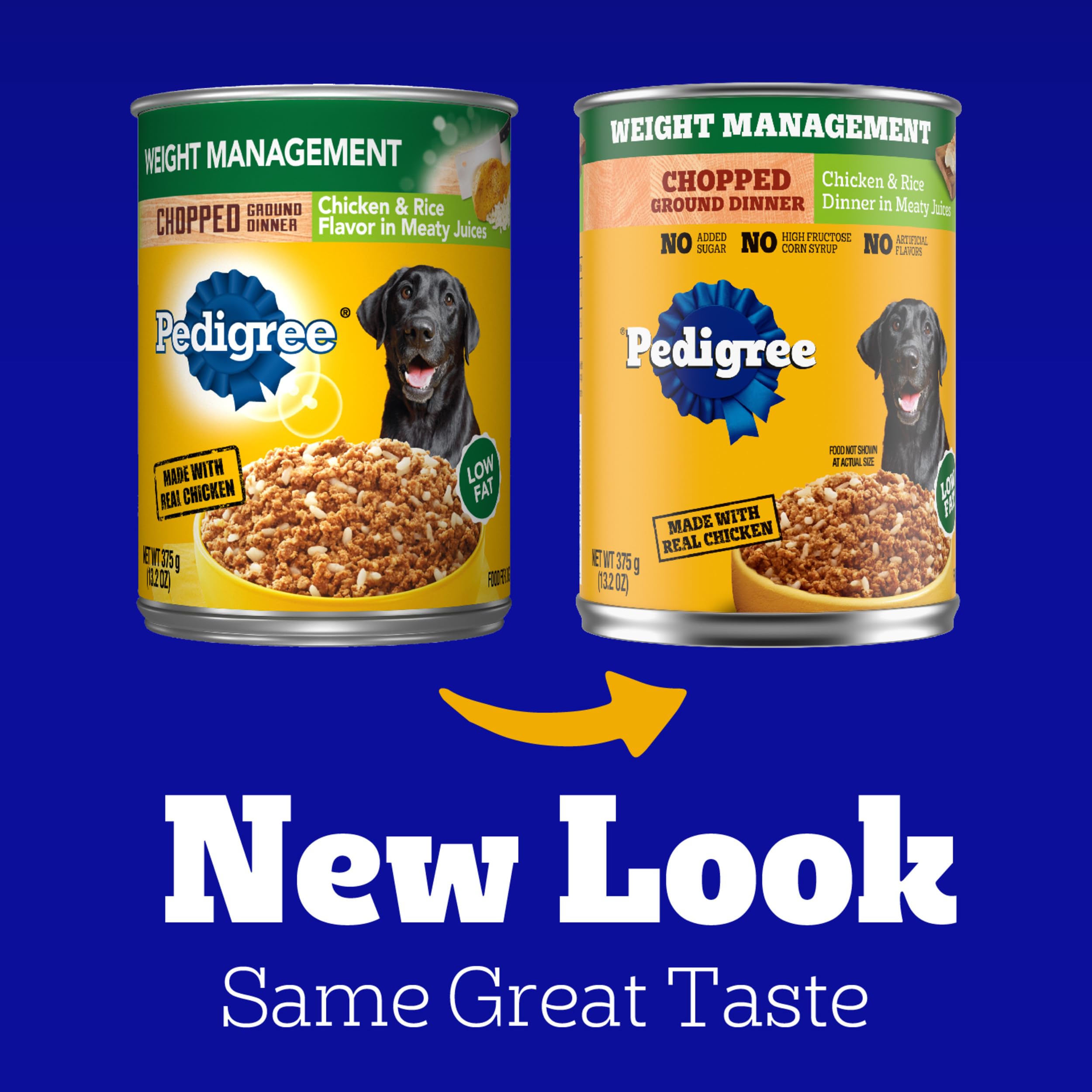 Pedigree Chopped Ground Dinner Wet Dog Food, Chicken & Rice, 13.2 oz, 12 Cans, Weight Management, Pack of 1