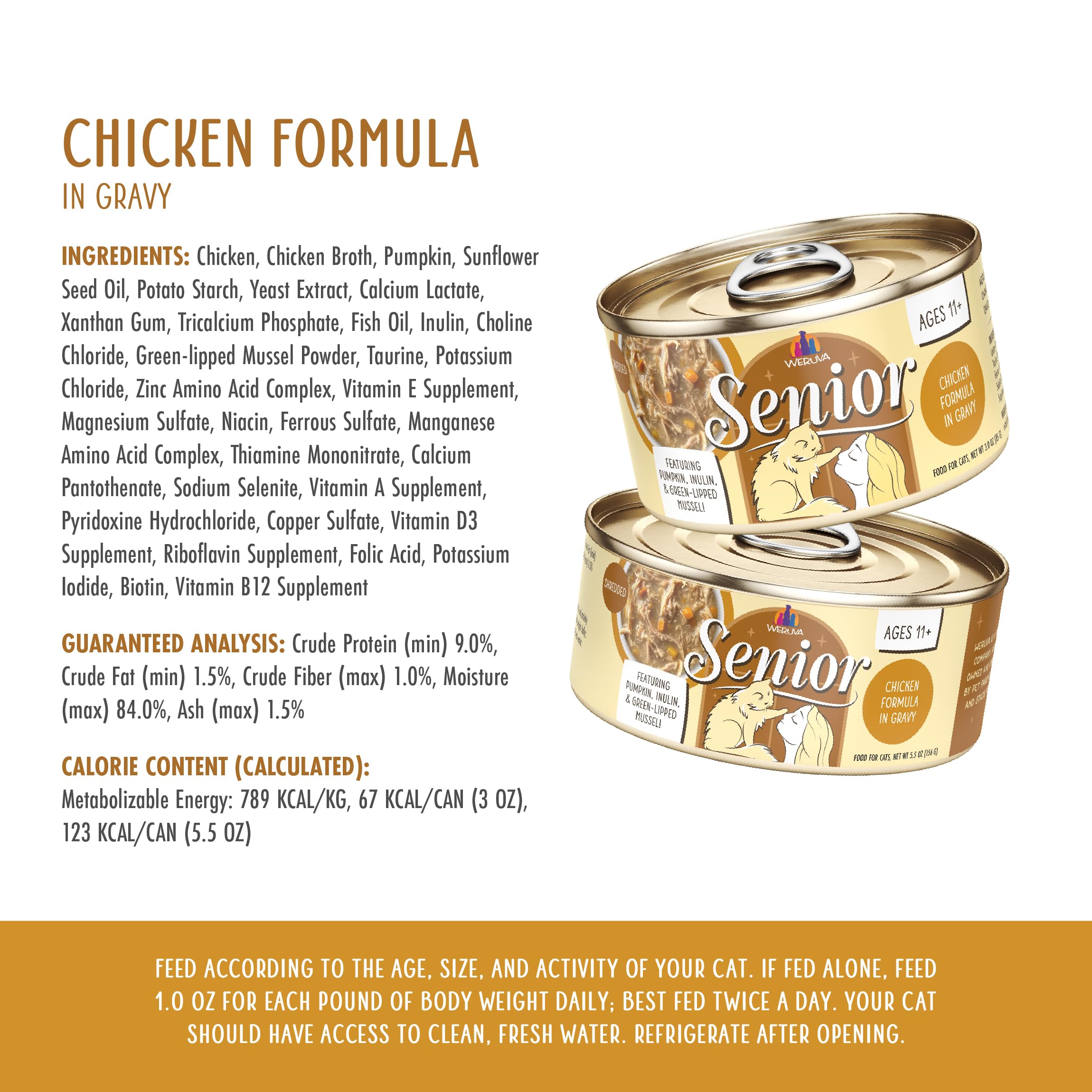 Weruva Senior Cat Food, Chicken in Gravy, 5.5oz Can, Pack of 8