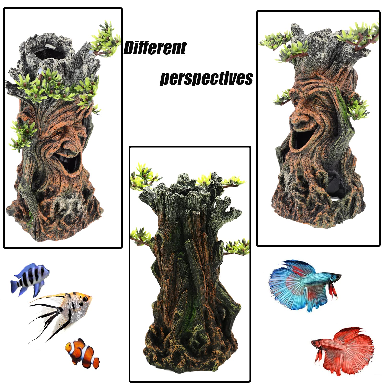 Tfwadmx Fish Tank Tree Trunk Decoration - Resin Hollow Stump Ornament for Betta, Crayfish, Shrimp - 4.1"x3.9"x8.2" with