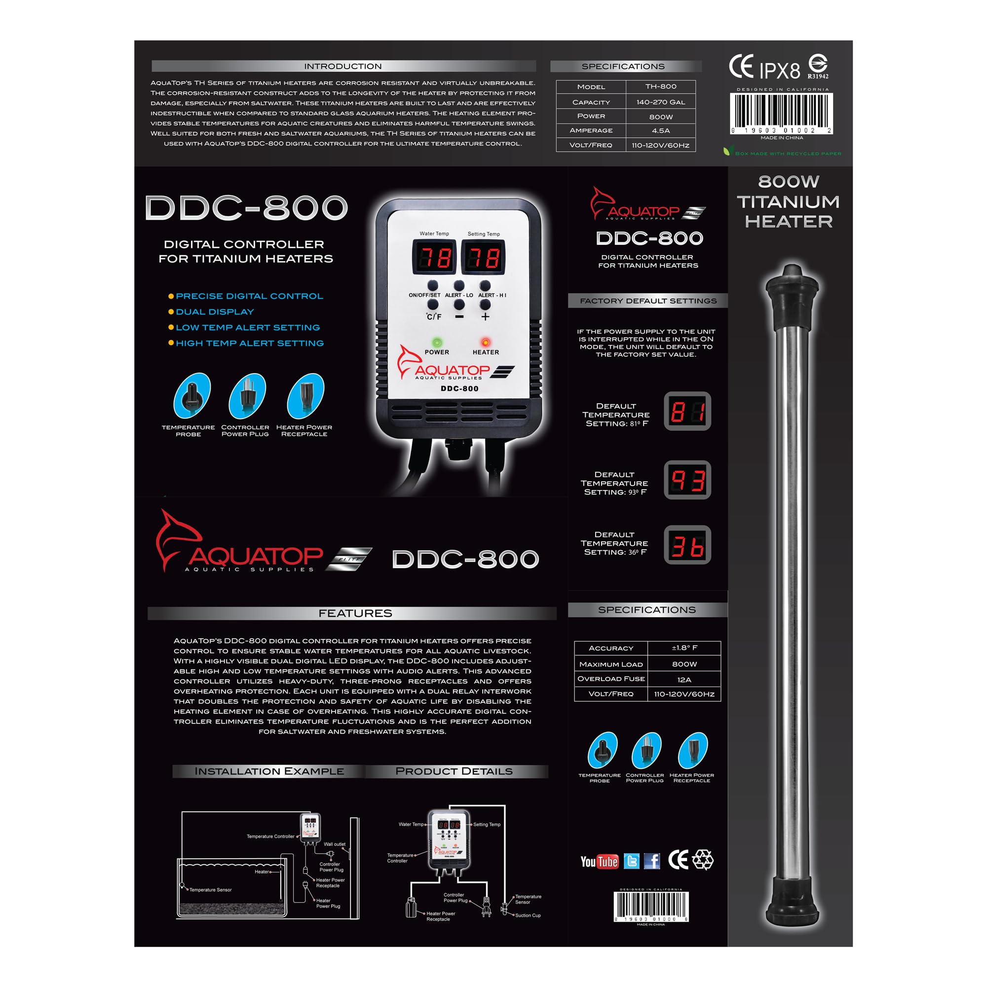 Aquatop Digital Controller & 800-Watt Titanium Aquarium Heater Combo