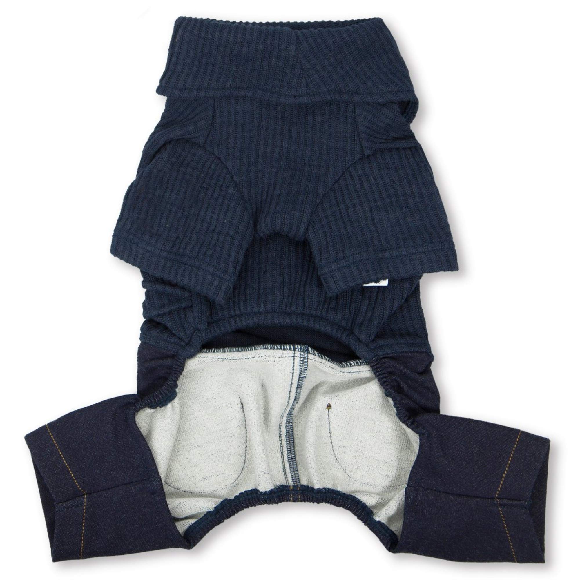 Touchdog Vogue Neck-Wrap Sweater And Denim Pant Outfit, X-Small, Navy
