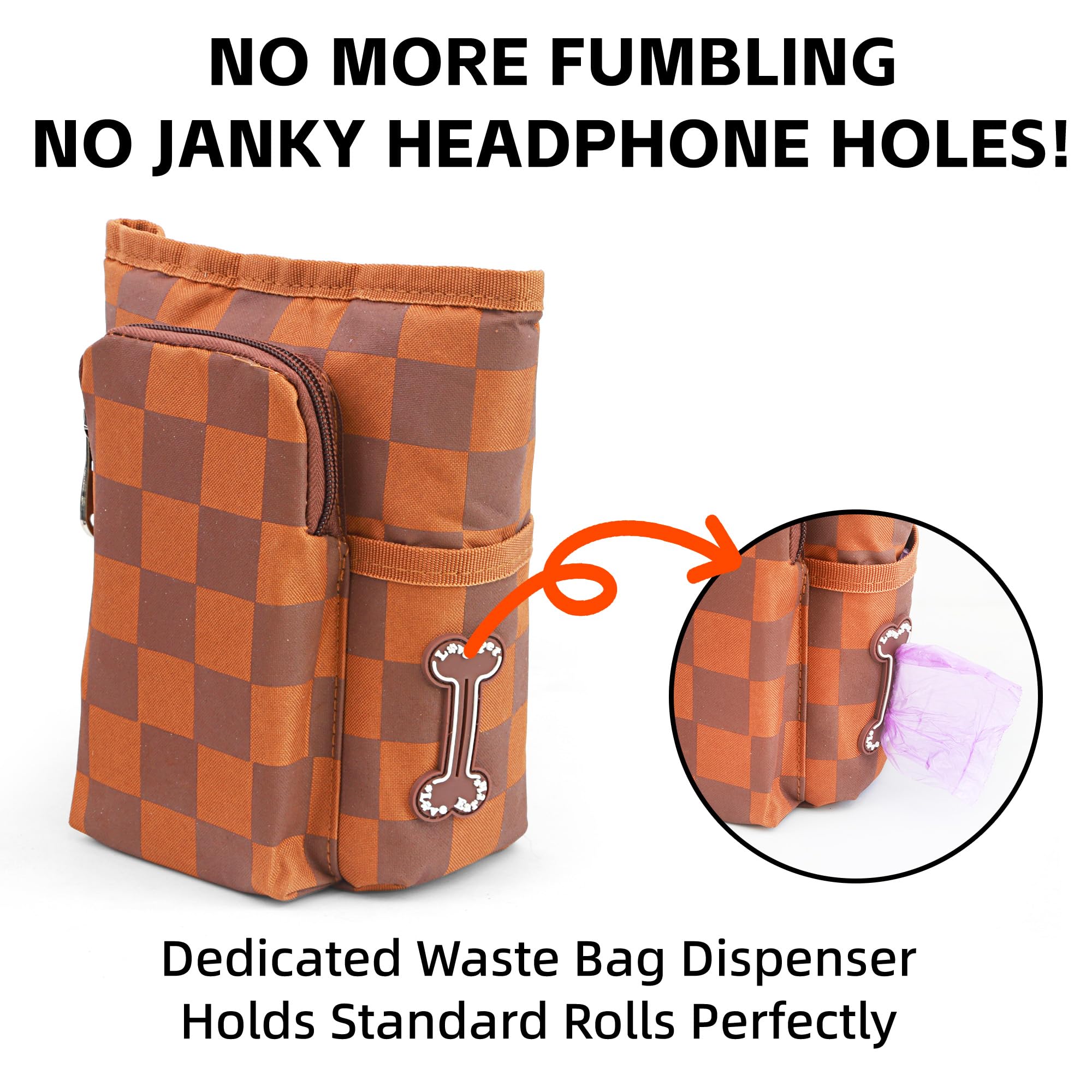 CAISATEQ Pro Dog Trainer Sling Bag: Waterproof Oxford, 1-Hand Access & Phone Pocket | Includes Clicker/Bowl (Checkerboard Brown)