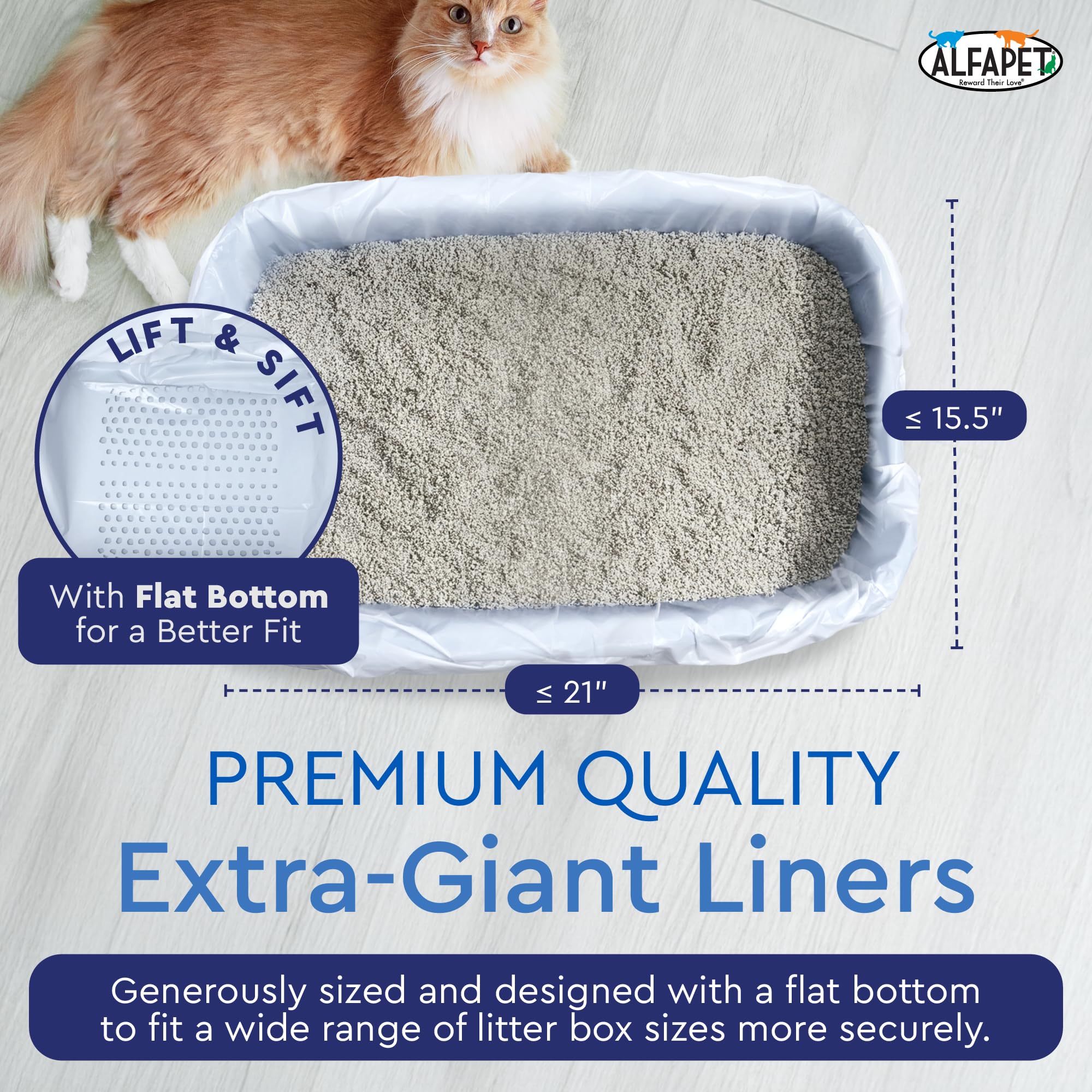 Alfapet Sifting Cat Litter Box Liners, 7-Count Disposable Tray Bags, XL Design, Green and Red, Plastic with Drawstring Handles