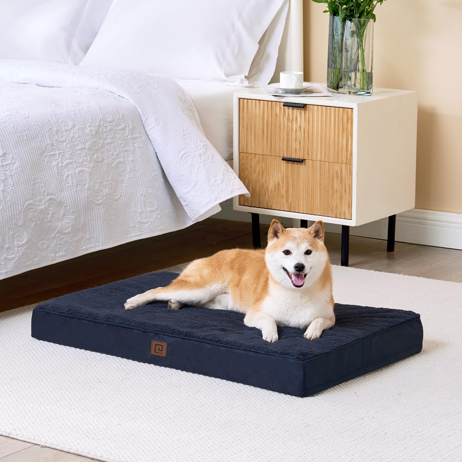 Eheyciga Orthopedic Dog Beds For Large Dogs With Removable Washable Cover, Navy, 36X27