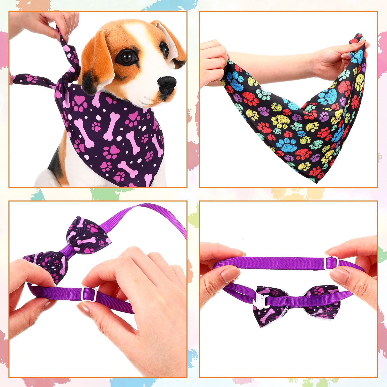 Hosuly 50 Pcs Funny Dog Bandana Collar Set Include 10 Bow Tie 10 Necktie Collar 10 Pet Scarf 10 Bow Flowers 10 Hexagonal Bowtie