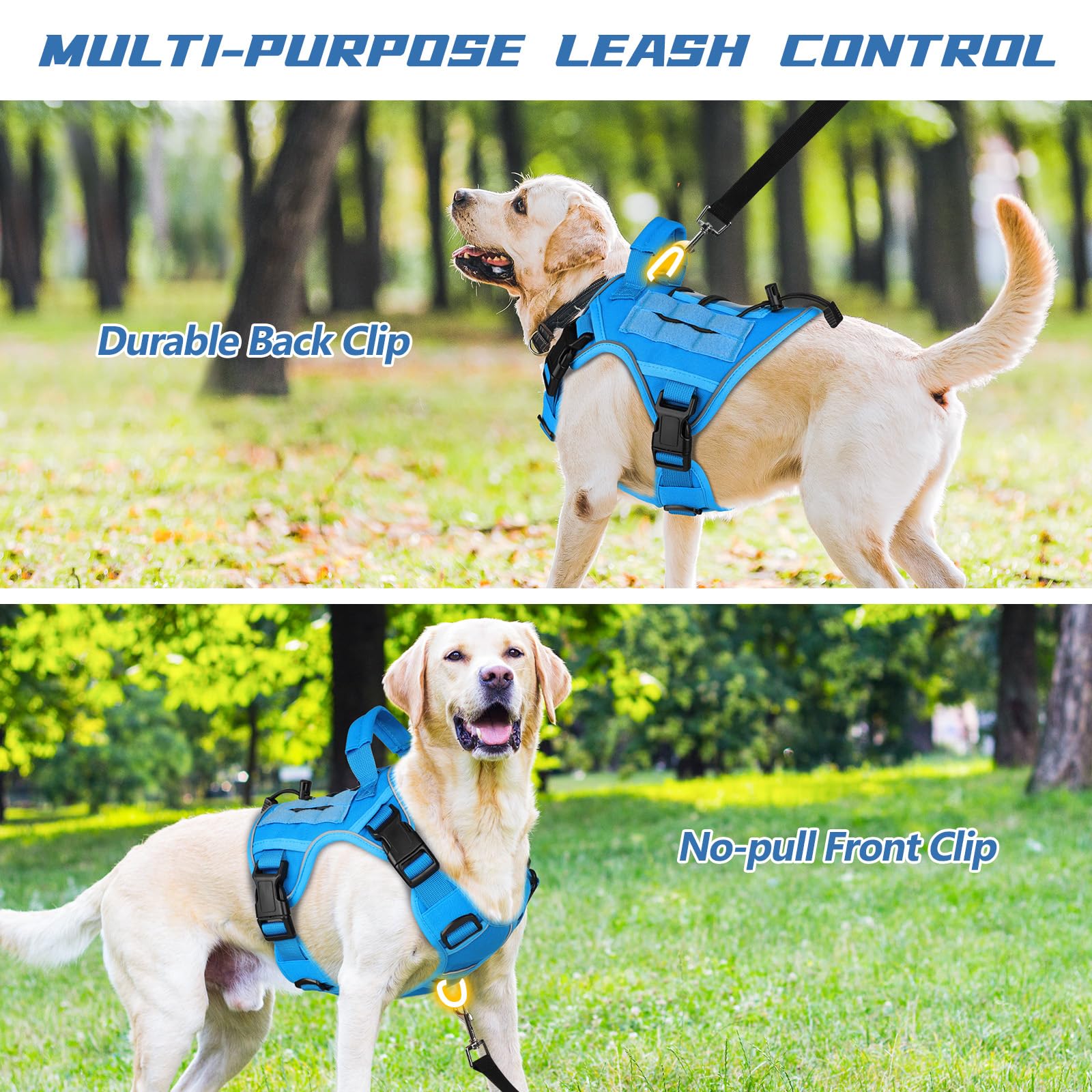 Wingoin Blue Tactical Dog Harness For Medium Small Dogs No Pull Adjustable Pet Harness With Handle Reflective K9 Military Service Dog Vest For Walking Hiking Training (S)