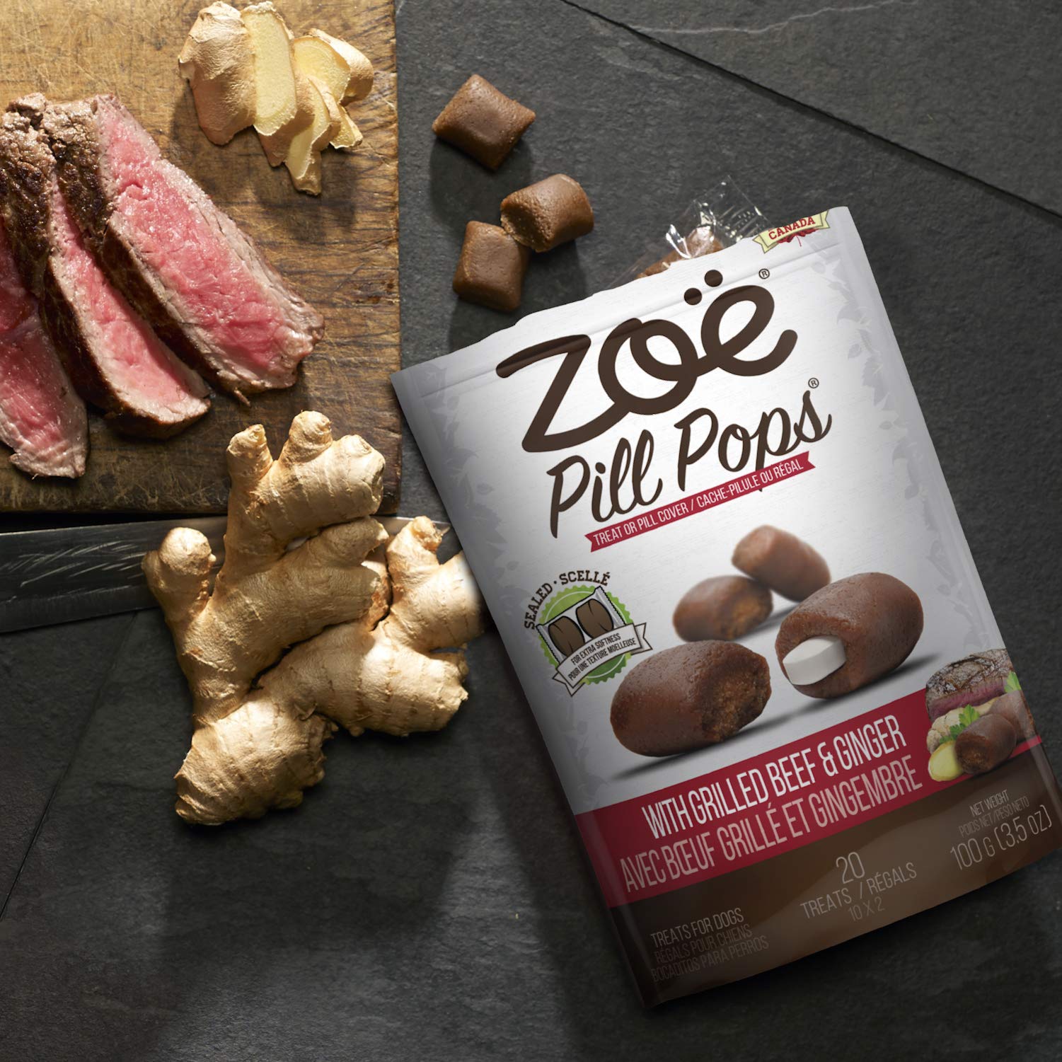 Zoe Zo Pill Pops for Dogs, Healthy Dog Treats, All Natural Dog Treats to Hide Medication, Grilled Beef with Ginger Recipe, 3.5 o