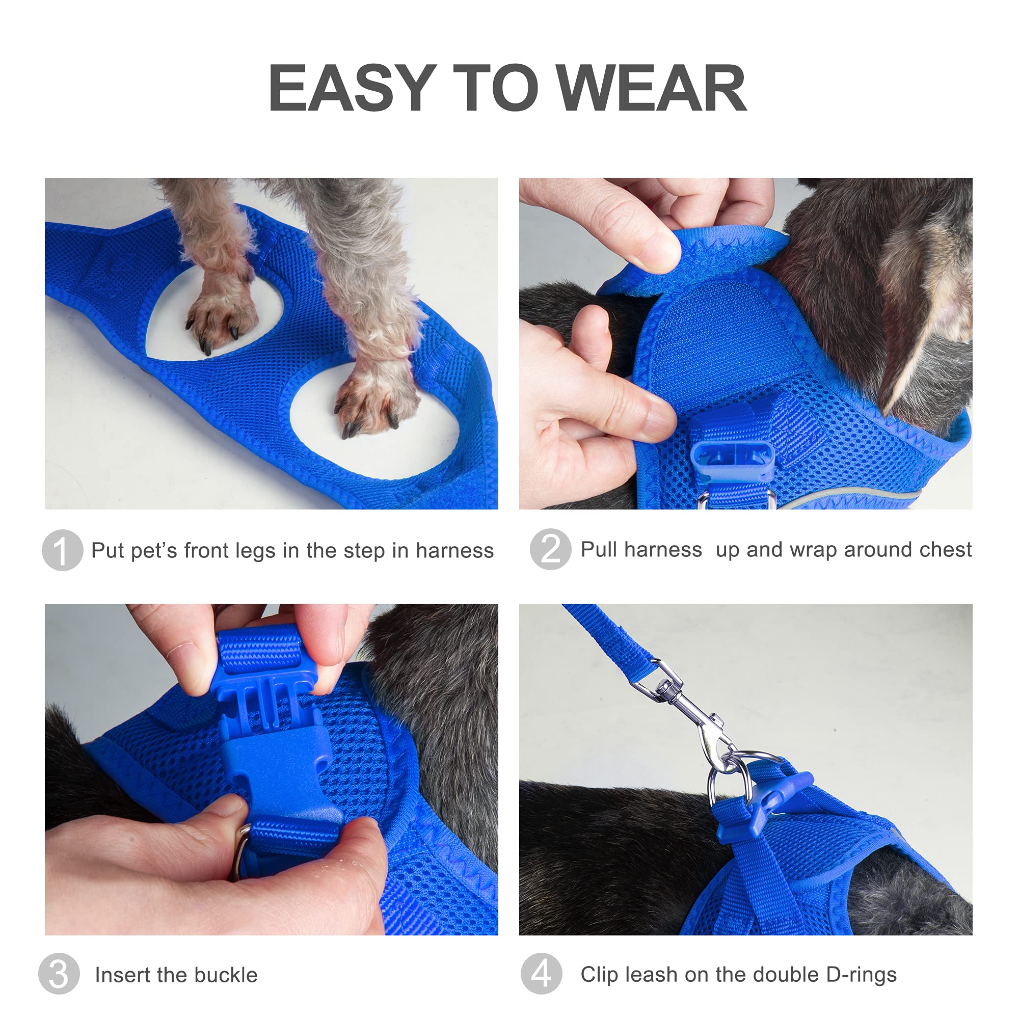 PetiFine Step-in Small Dog Harness & Leash Set, Breathable Mesh, XS, Light Blue, Escape Proof, Reflective