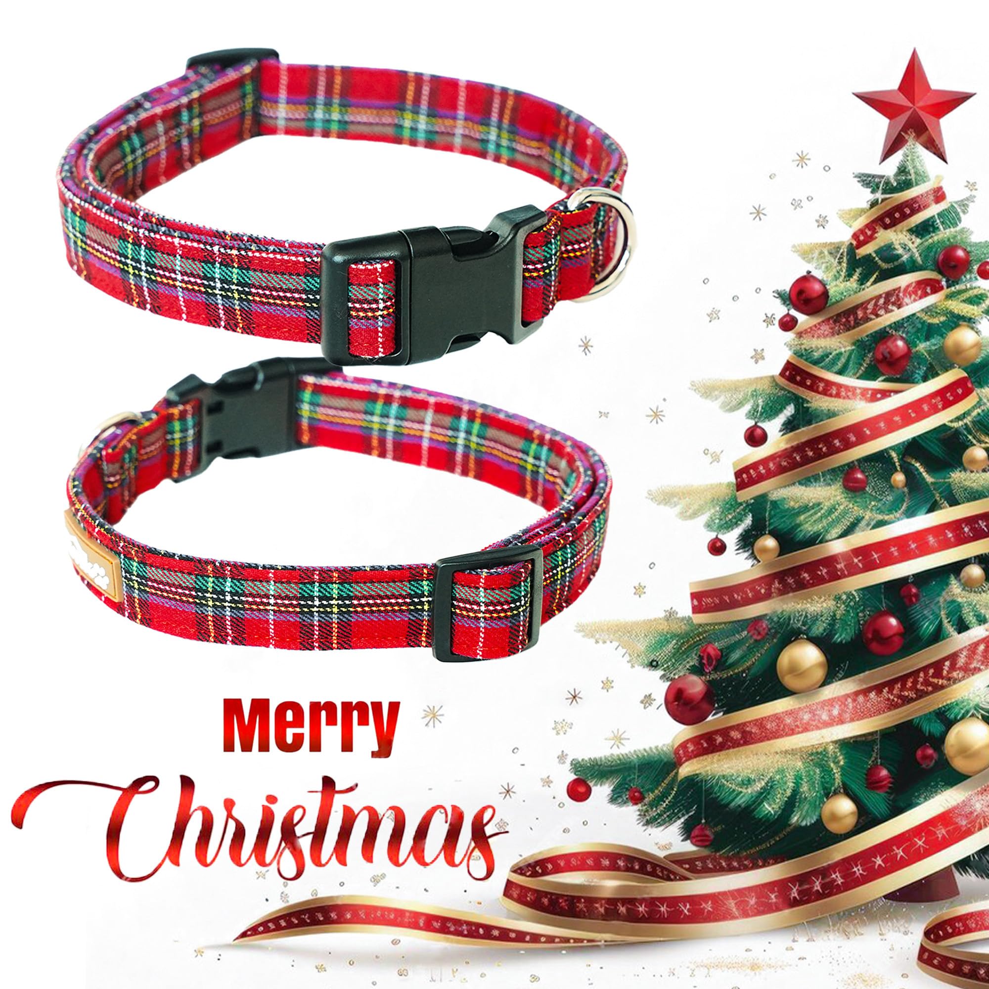 Tunkoo Christmas Classic Plaid Collar Premium Cotton Puppy Collar - Adjustable Collar With Strong Plastic Bucle Gifts For Small