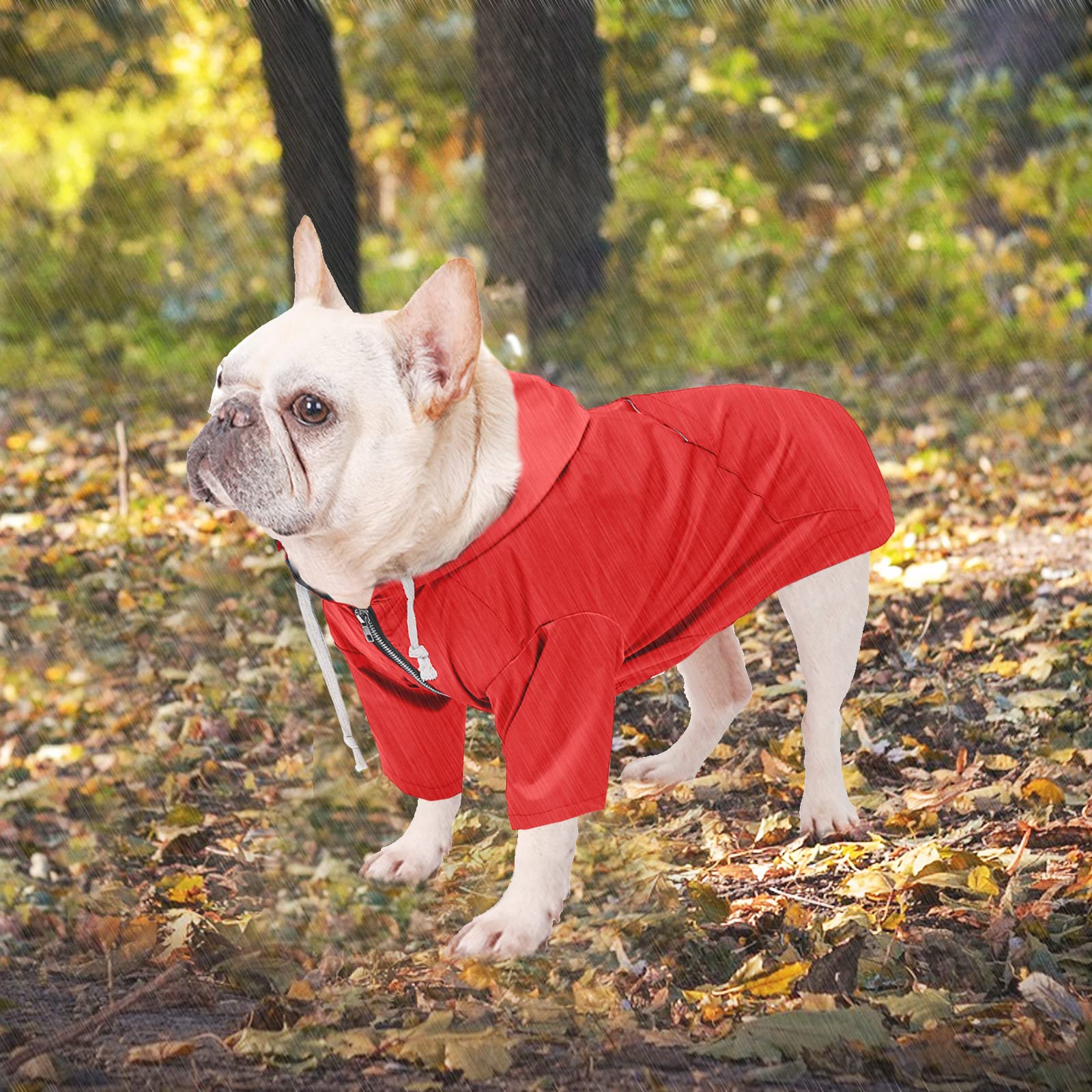 Dog Raincoat Waterproof Puppy Rain Jacket With Hood For Small Medium Dogs, Poncho With Reflective Strap, Storage Pocket And Harness Hole - Red - Xl