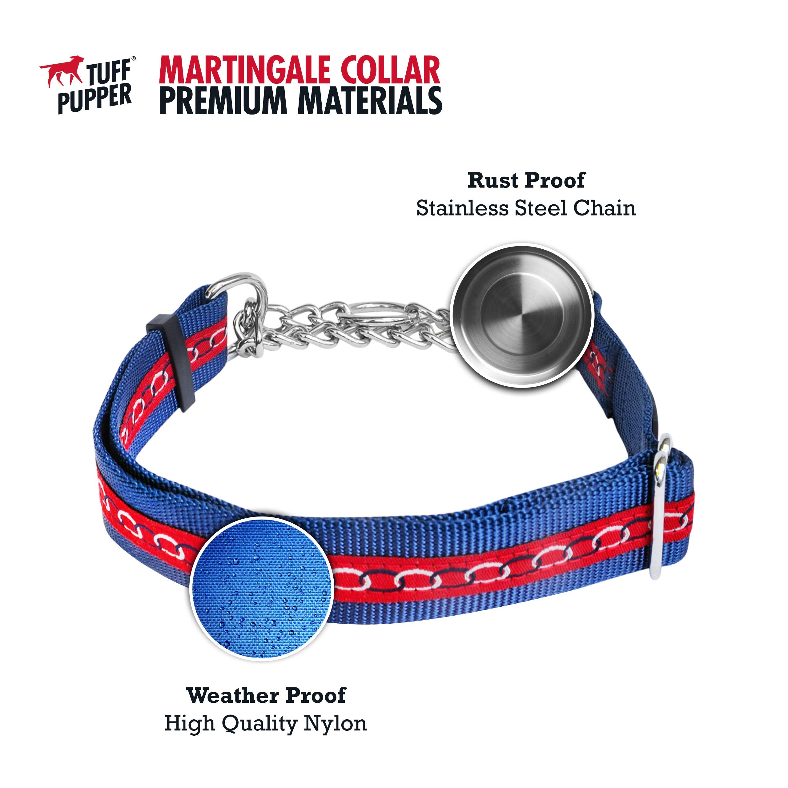 Tuff Pupper Martingale Collar For Dogs Is Perfect For Training | No Pull Dog Collar With Adjustable Gentle Nylon & Steel Chain | Convenient Sizing For All Breeds Large (18-26' Neck)