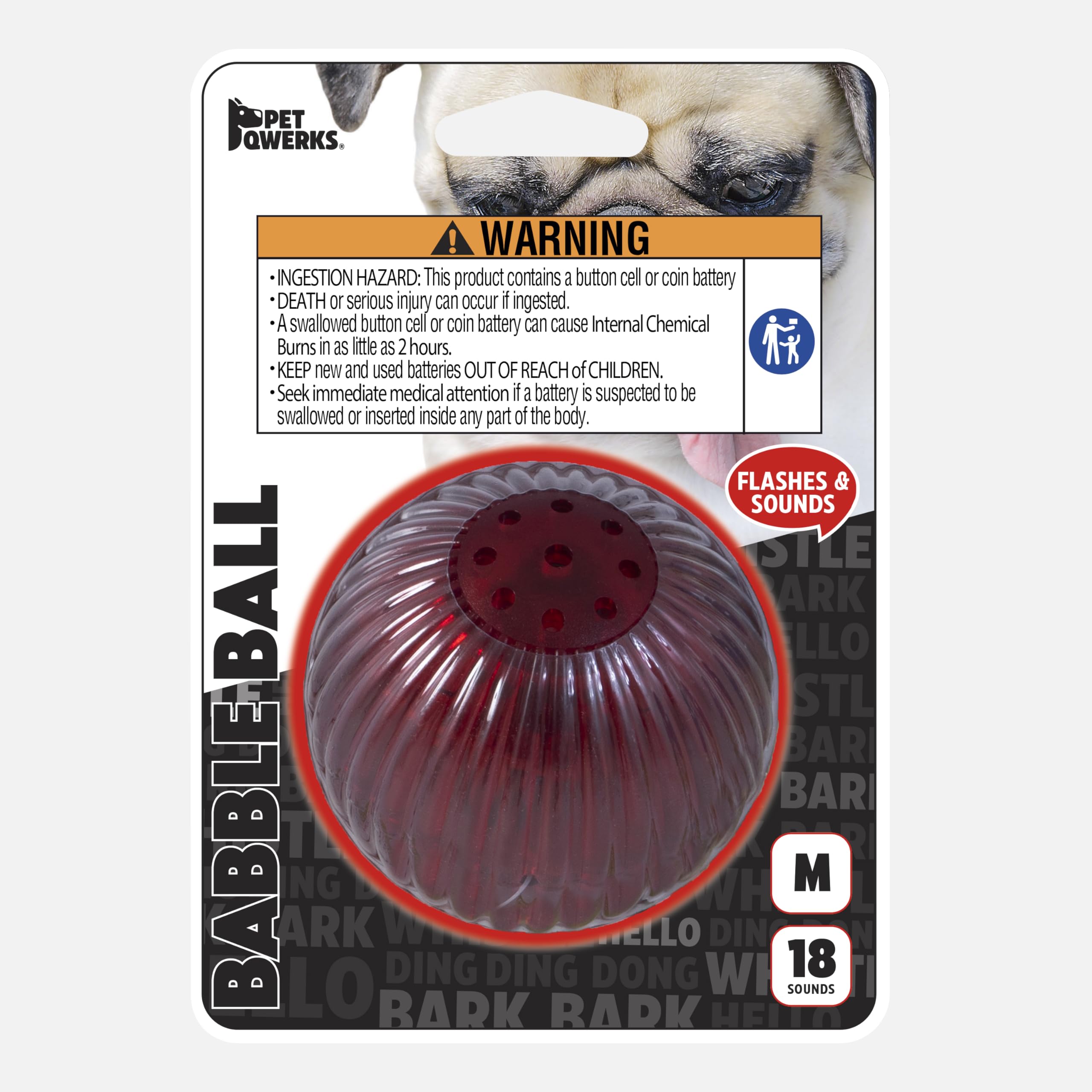 Pet Qwerks Blinky Babble Ball - Flashing Interactive Chew Dog Toy - Medium