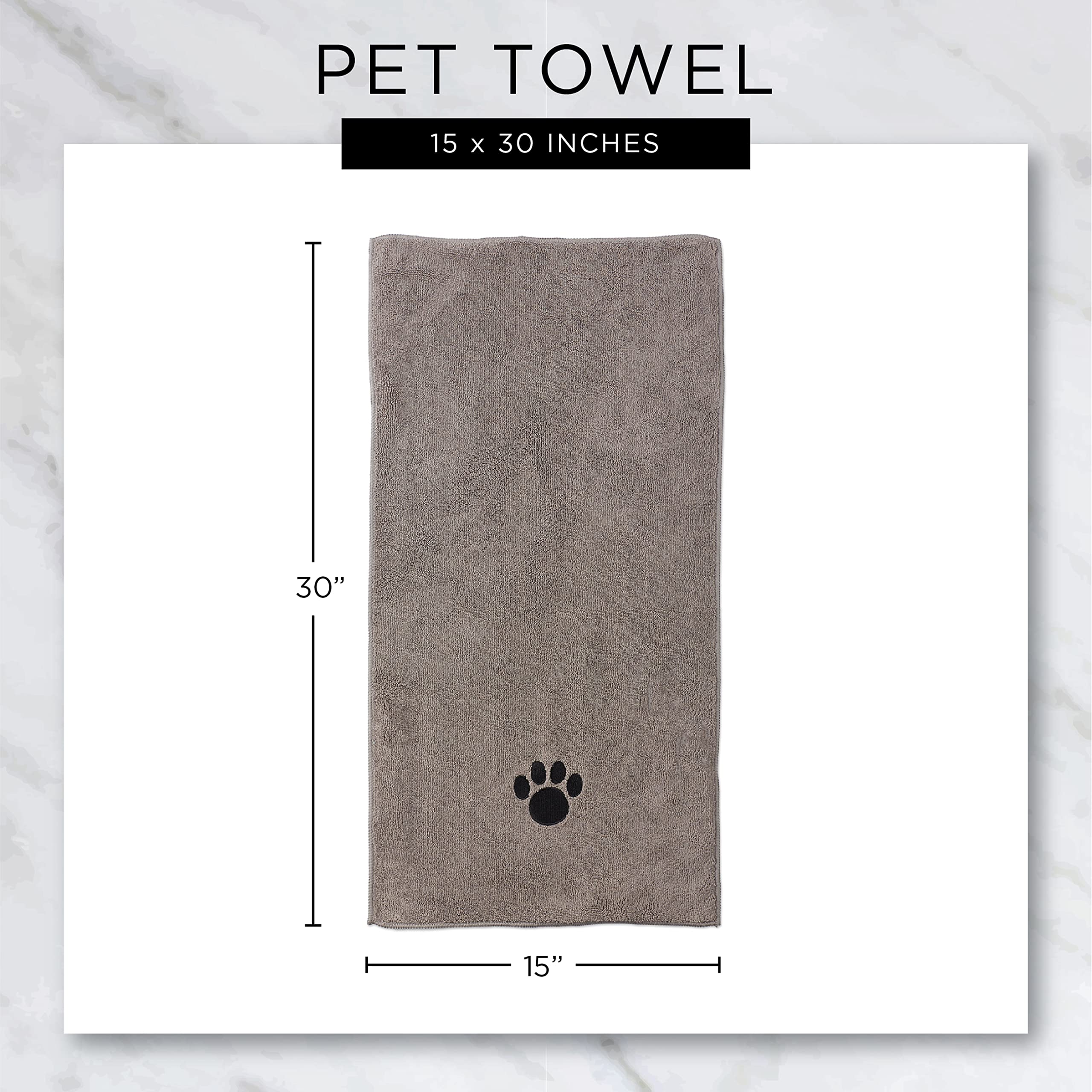 Bone Dry Pet Grooming Towel Collection Embroidered Absorbent Microfiber Drying Set, 15x30, Black, 3 Count