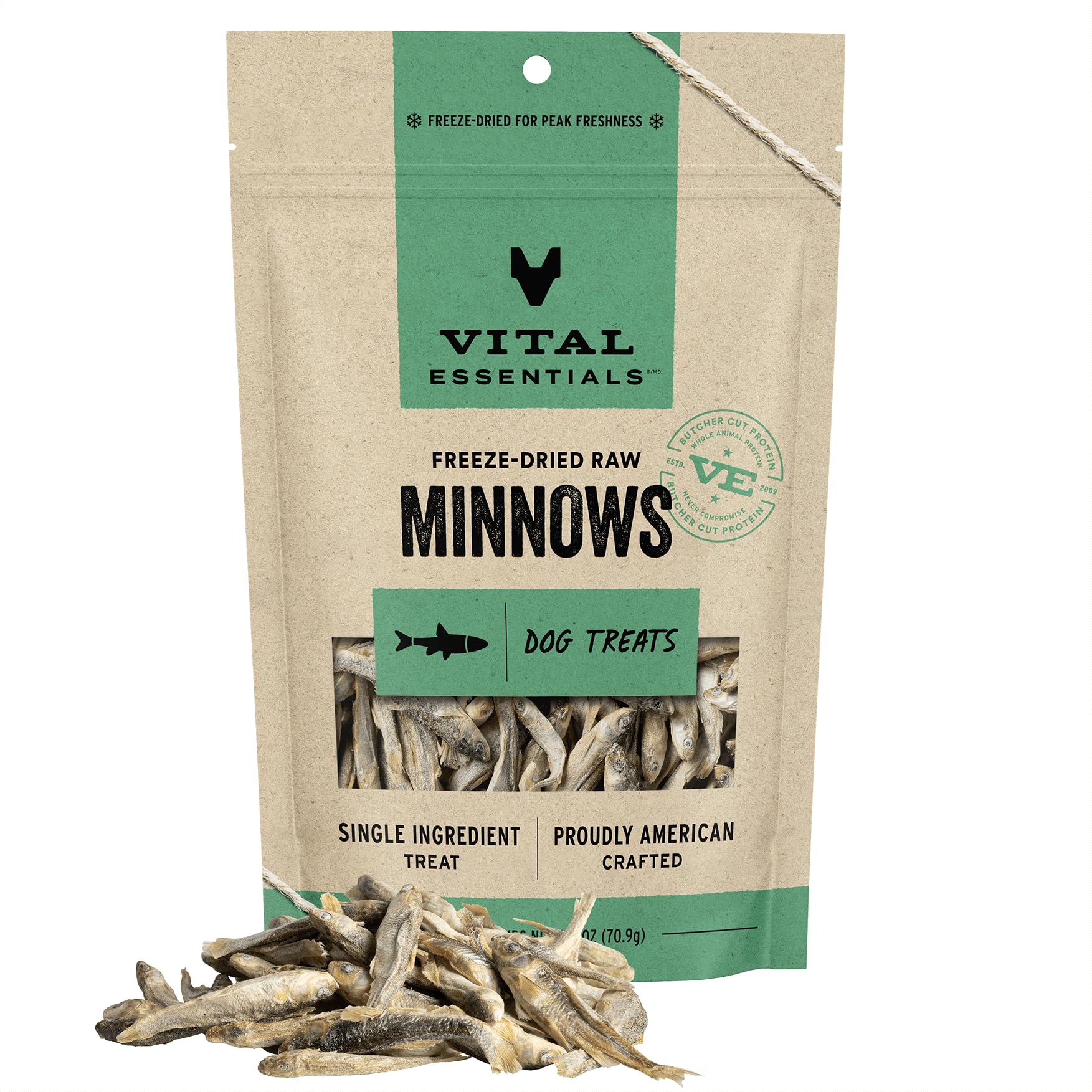 Vital Essentials Freeze Dried Raw Single Ingredient Dog Treats, Minnows, 2.5 oz | Premium Quality High Protein Training Treats |
