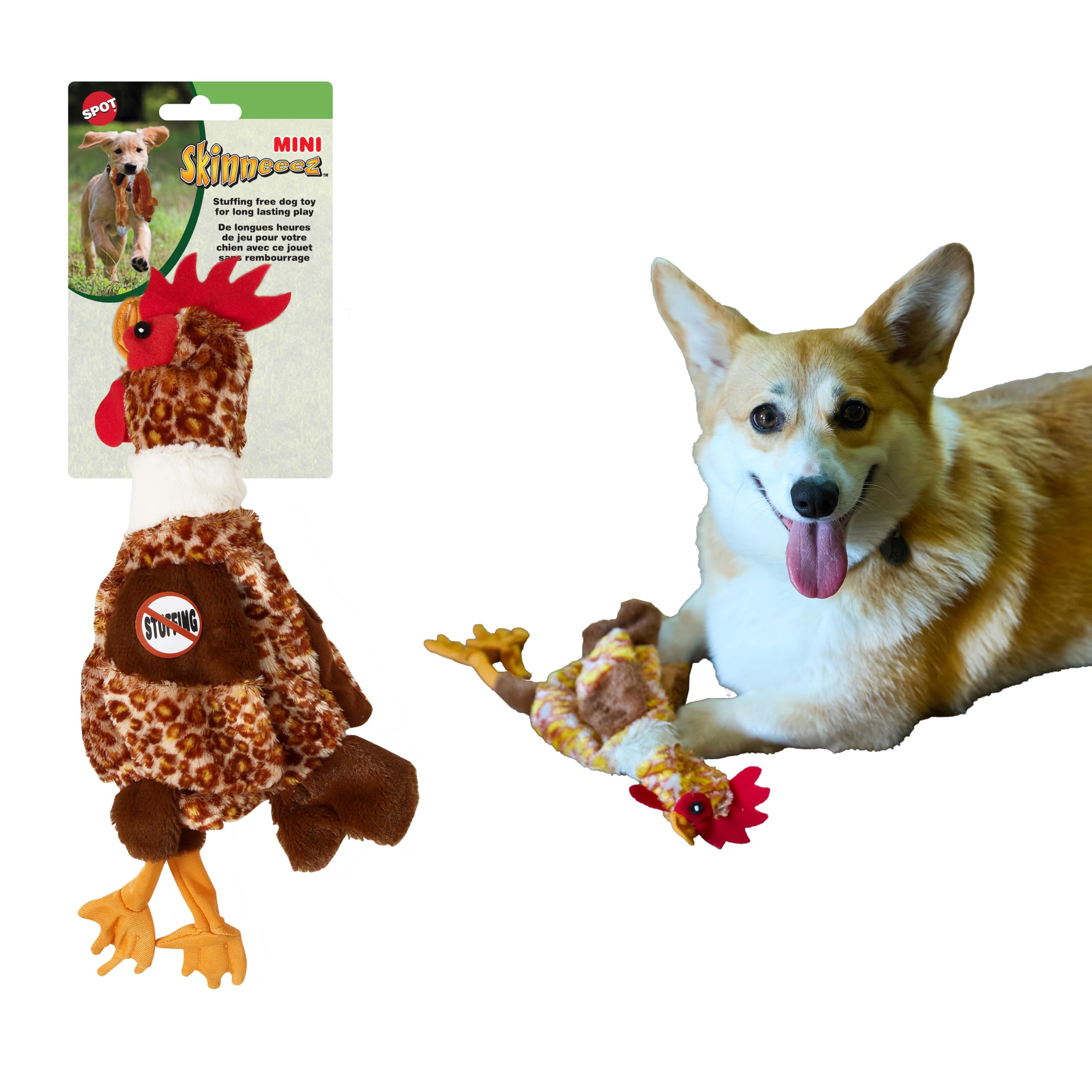 SPOT Skinneeez Chicken 13 Inch Stuffing-Free Plush Squeaky Dog Toy - Soft Interactive Chew Toy for Small and Medium Dogs - Mess-