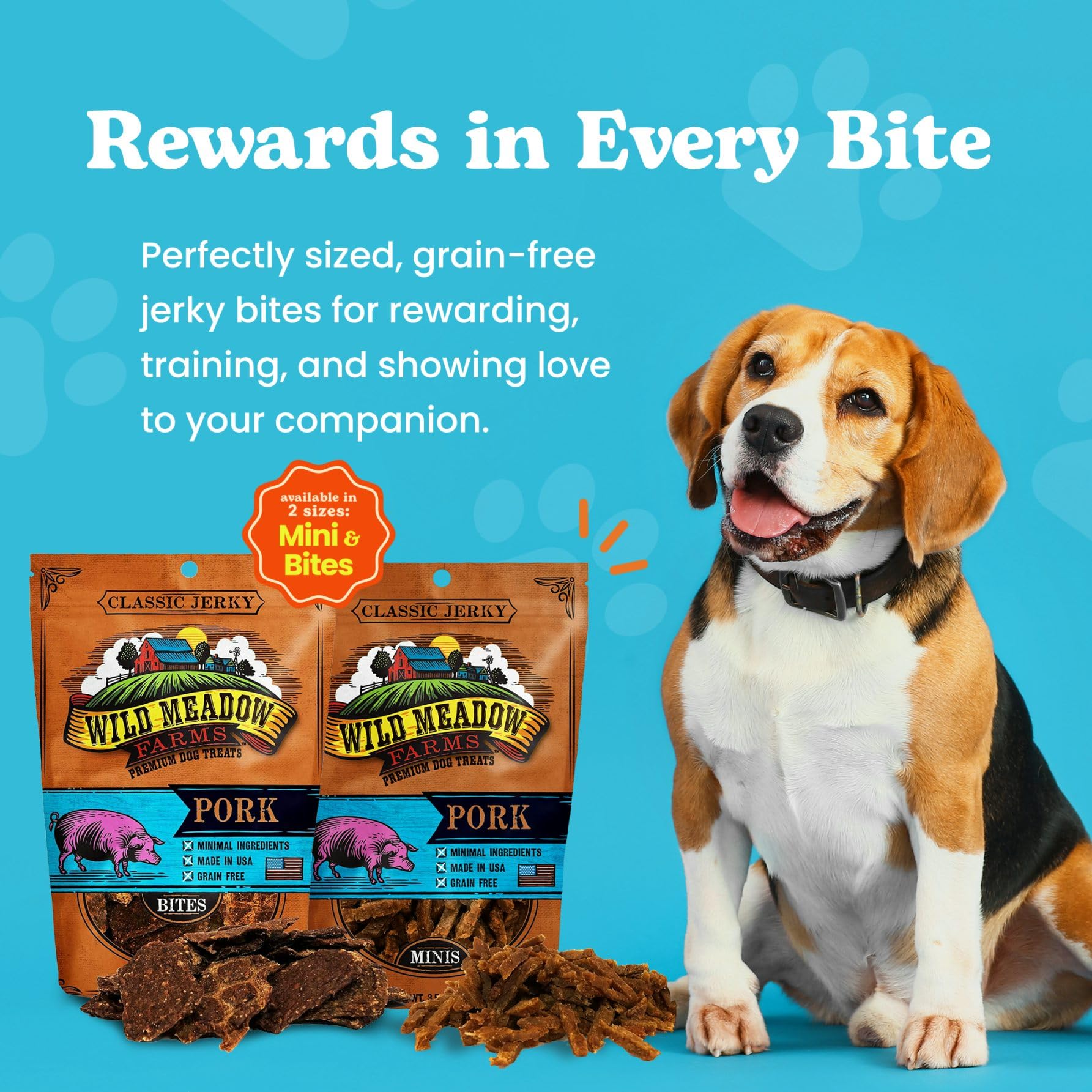 Wild Meadow Farms Classic Pork Bites - Grain-Free Soft Jerky Treats for Dogs, 3.5 Ounce Pouch, Ideal for Training & Rewards
