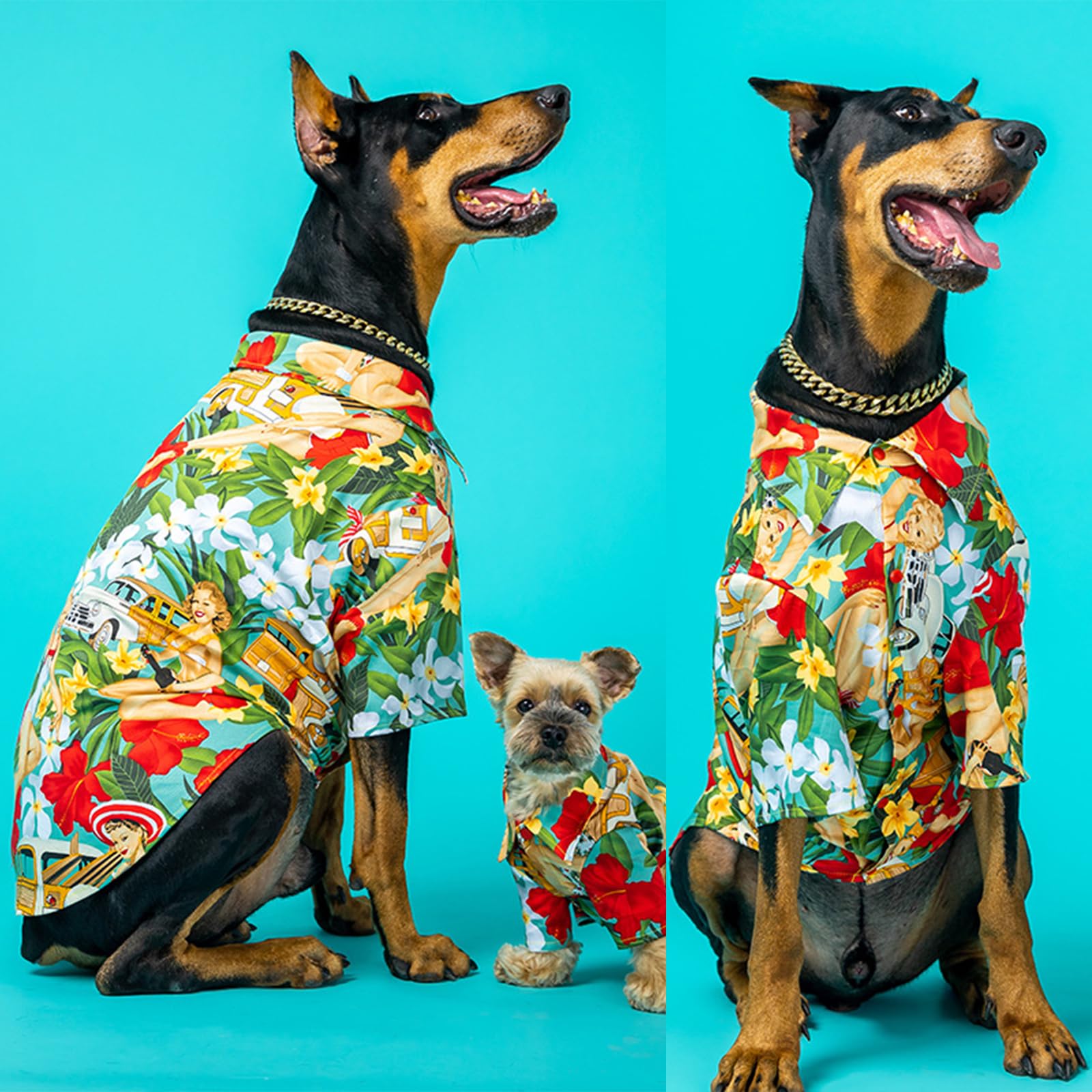 Dog Hawaii Shirt Beach Girls Prints Polo T-Shirts Breathable Cool Beach Style Summer Dog Clothes For Dog Boys Girls Shirt (Large