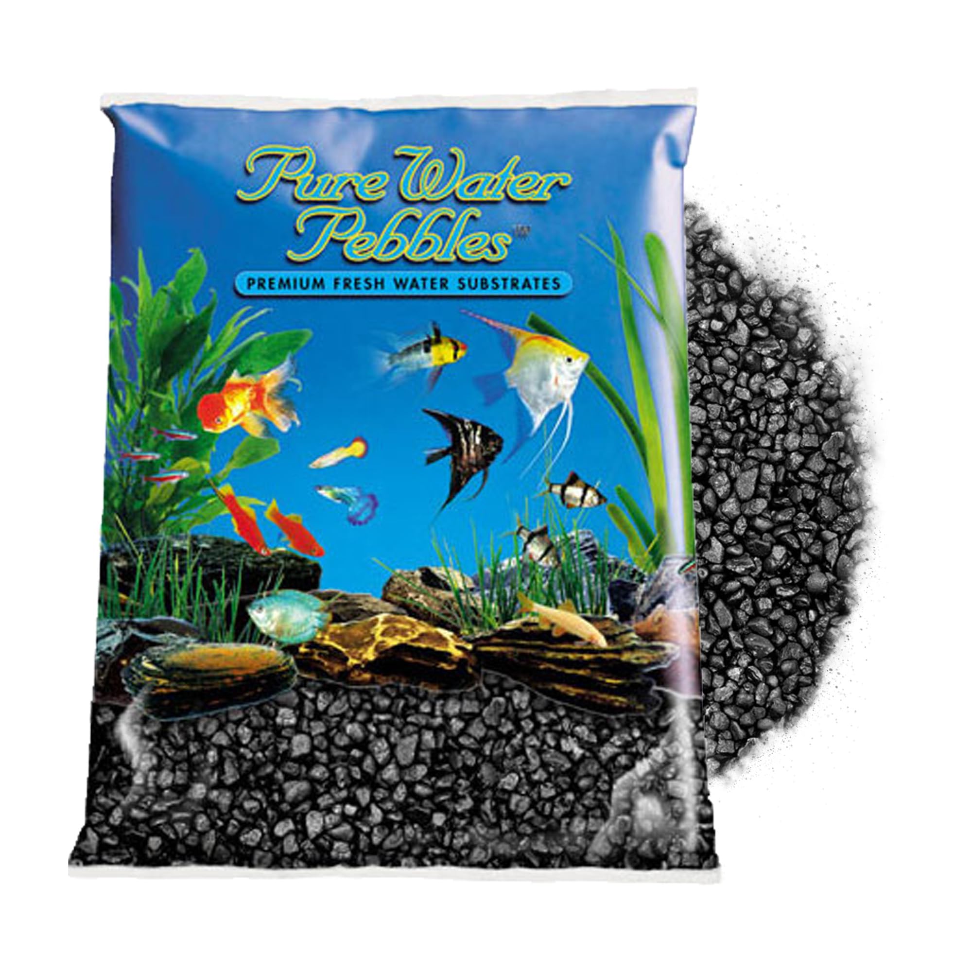 Pure Water Pebbles Jet Black Aquarium Gravel - 2 lbs - Non-Toxic, Colorfast, Vibrant Substrate for Aquariums, Terrariums, Ponds 