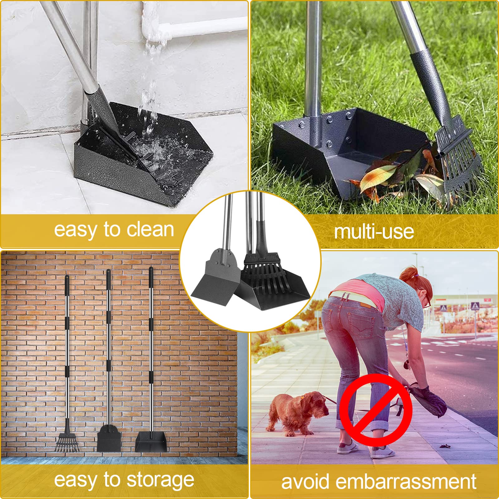 Niubya Dog Pooper Scooper, Extra Large Poop Scooper for Large and Small Dogs with Long Handle, Metal Pet Poop Tray and Rake Set
