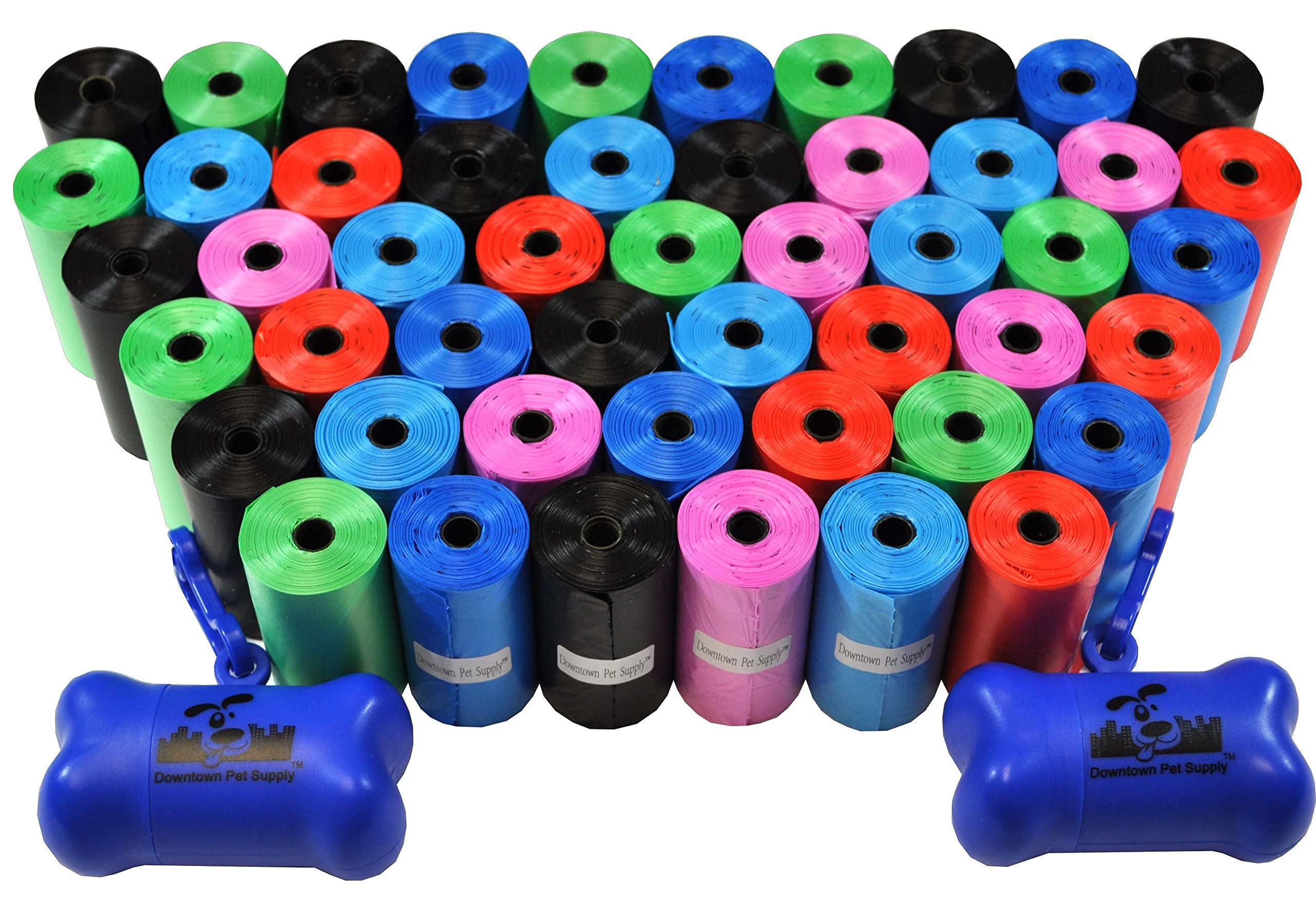 Downtown Pet Supply Dog Poop Bags (1000 Ct - Rainbow Bags & 2 Dispensers) Waste Bag Dispenser Clips To Dog Leashes Bags & Dog Harnesses- Poop Scoop Bags Are Leak-Proof Bags & Unscented
