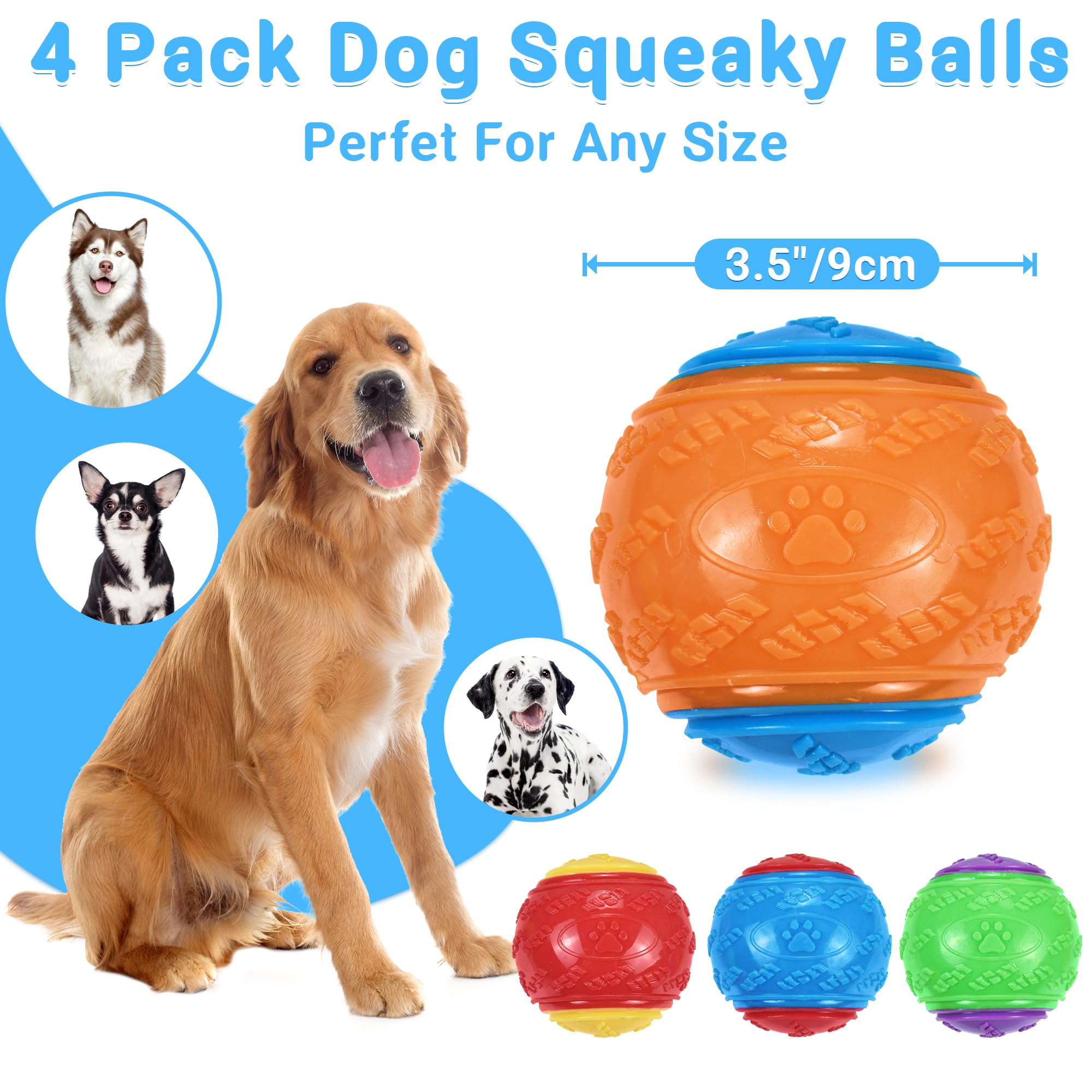 Lechong 3.5In Squeaky Dog Balls Toys For Training, Dog Toys To Keep Them Busy, High Bouncy Balls For Interactive Playing, Great