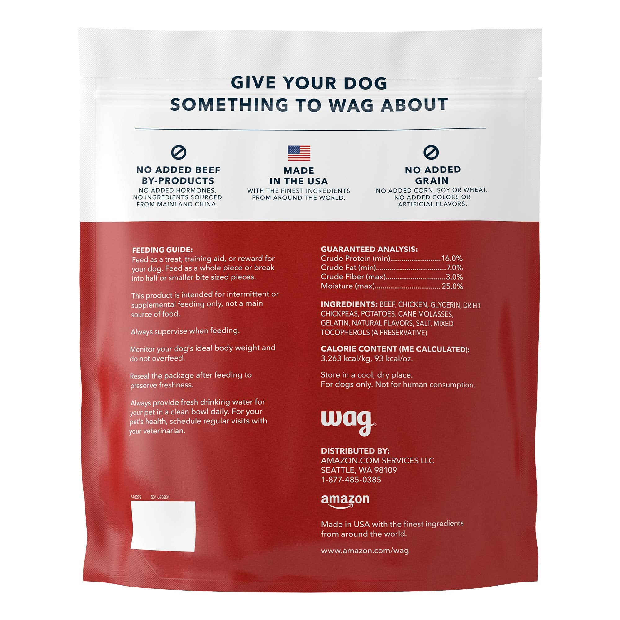 Amazon Brand - Wag Soft & Tender American Jerky Dog Treats - Beef Recipe (24 oz)