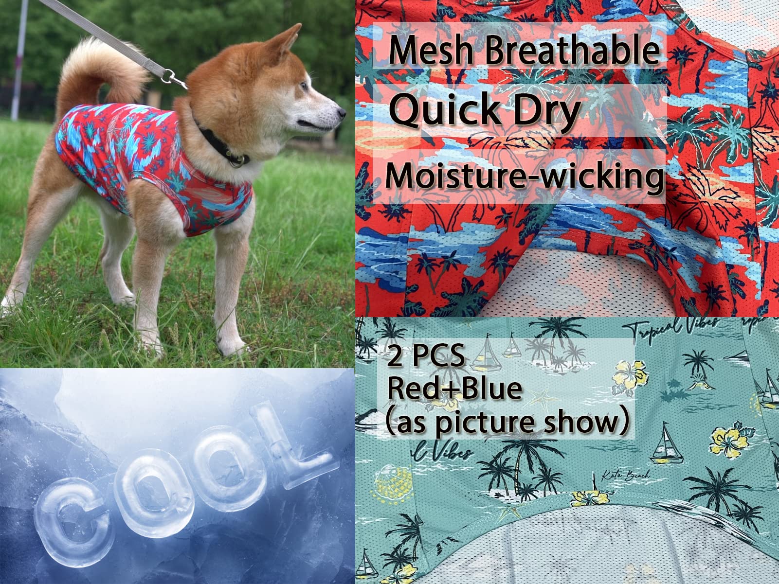 Y-Blue Dog Summer Cooling Shirts,Sun Protection Quick Dry Mesh Breathable Large Uv Protection Tee-Shirt,Red+Blue L