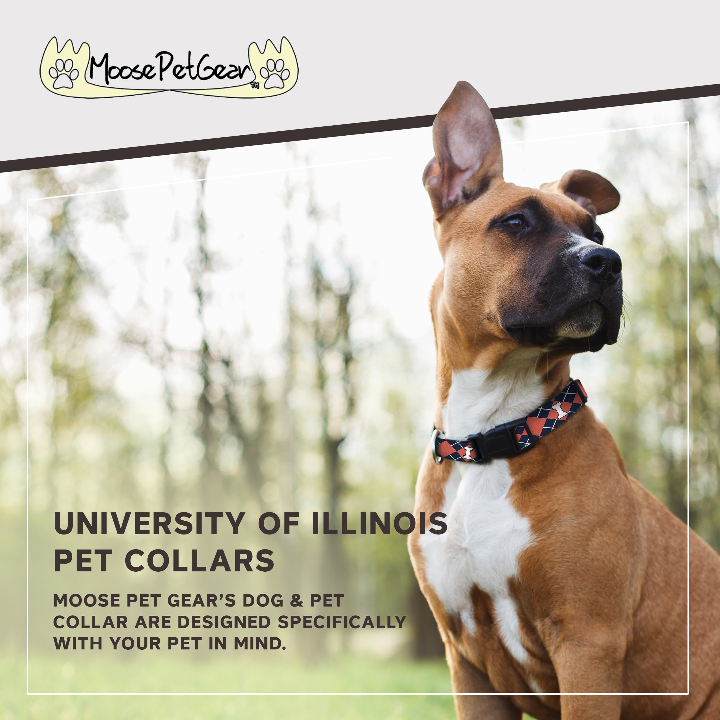 Moose Pet Wear Dog Collar – University Of Illinois Adjustable Pet Collars, 3/4 Inch Wide, Small, Argyle