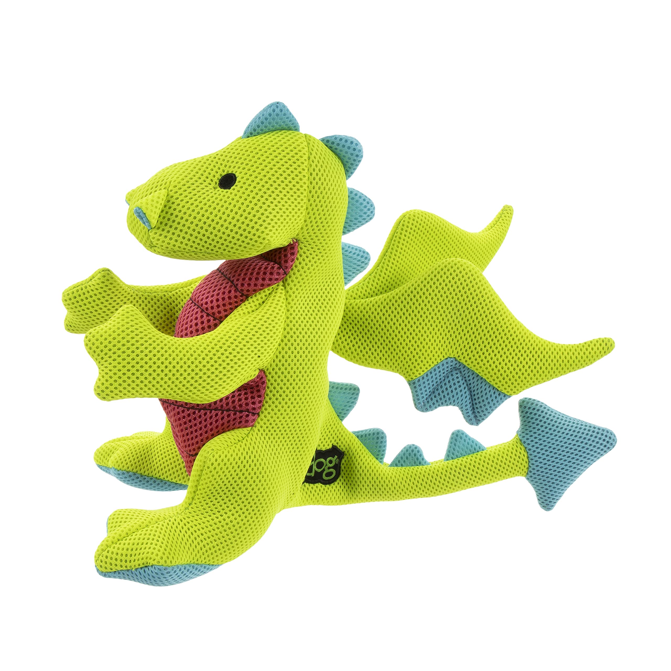 Godog Mesh Dragons Squeaky Plush Dog Toy, Double Chew Guard Technology - Green, Large