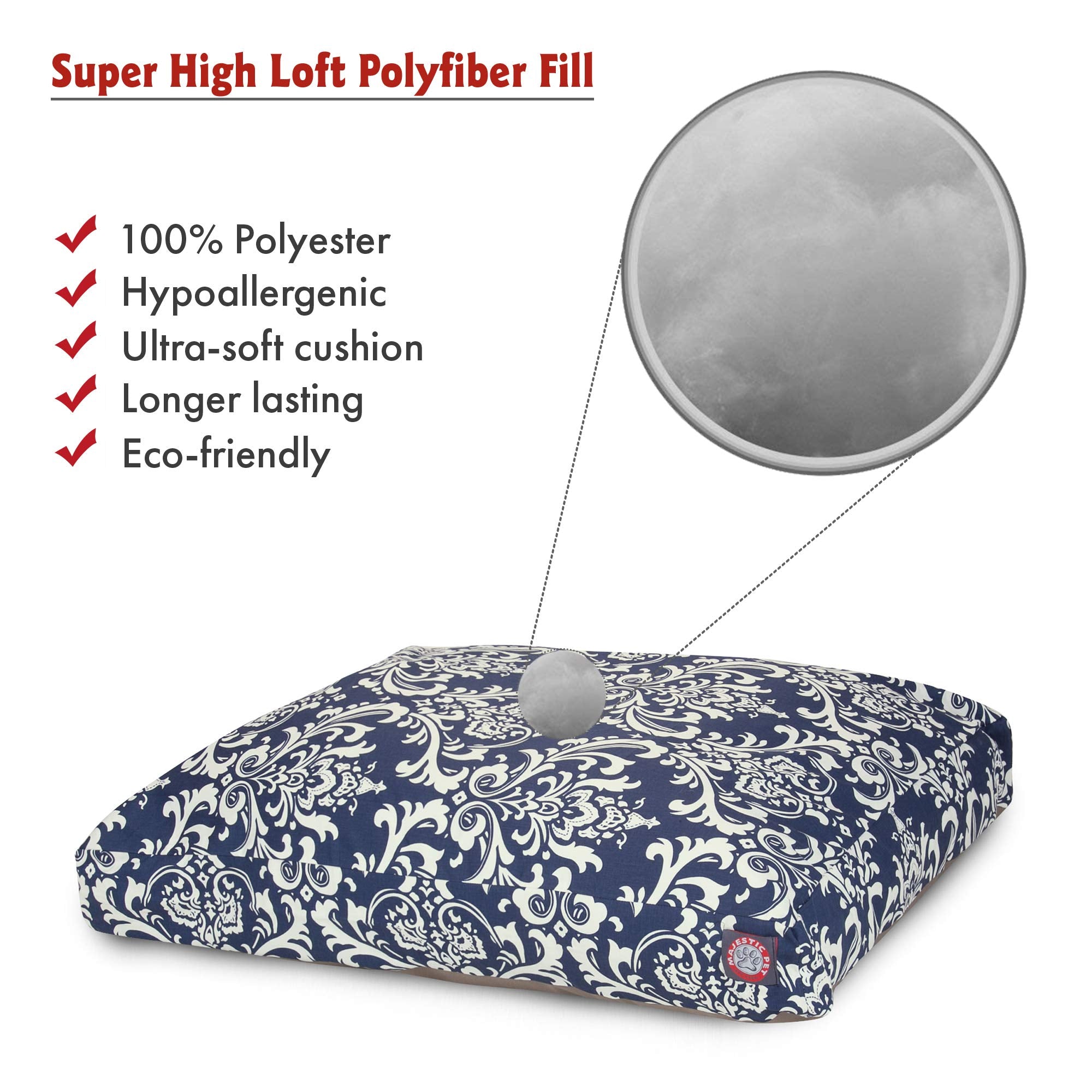 Navy Blue French Quarter Extra Large Rectangle Indoor Outdoor Pet Dog Bed With Removable Washable Cover By Majestic Pet Products