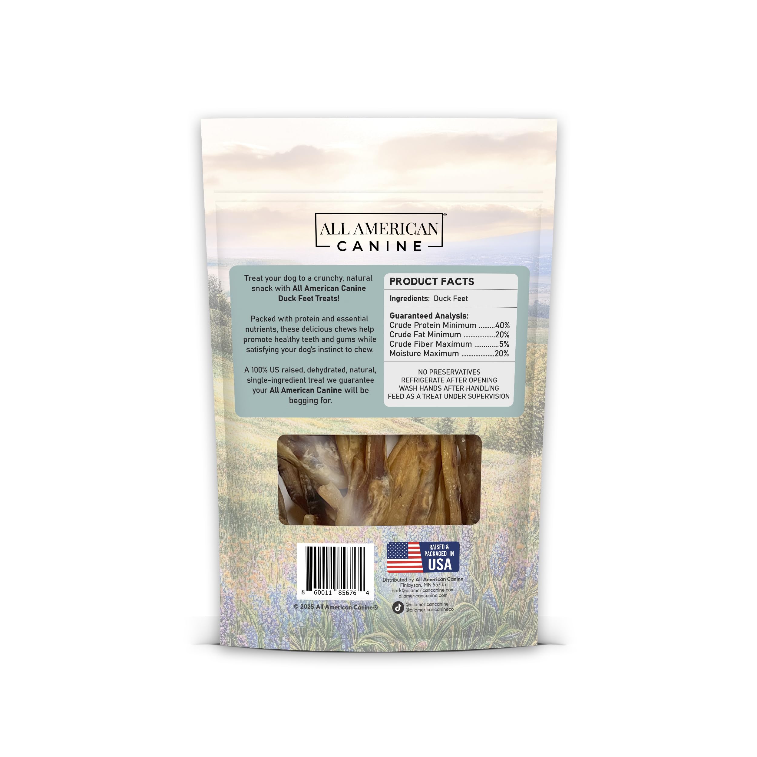All American Canine Natural Duck Feet Dog Treats, 20 Count - Dehydrated, Low-Fat, High-Protein Chew for Joint Support & Dental Health