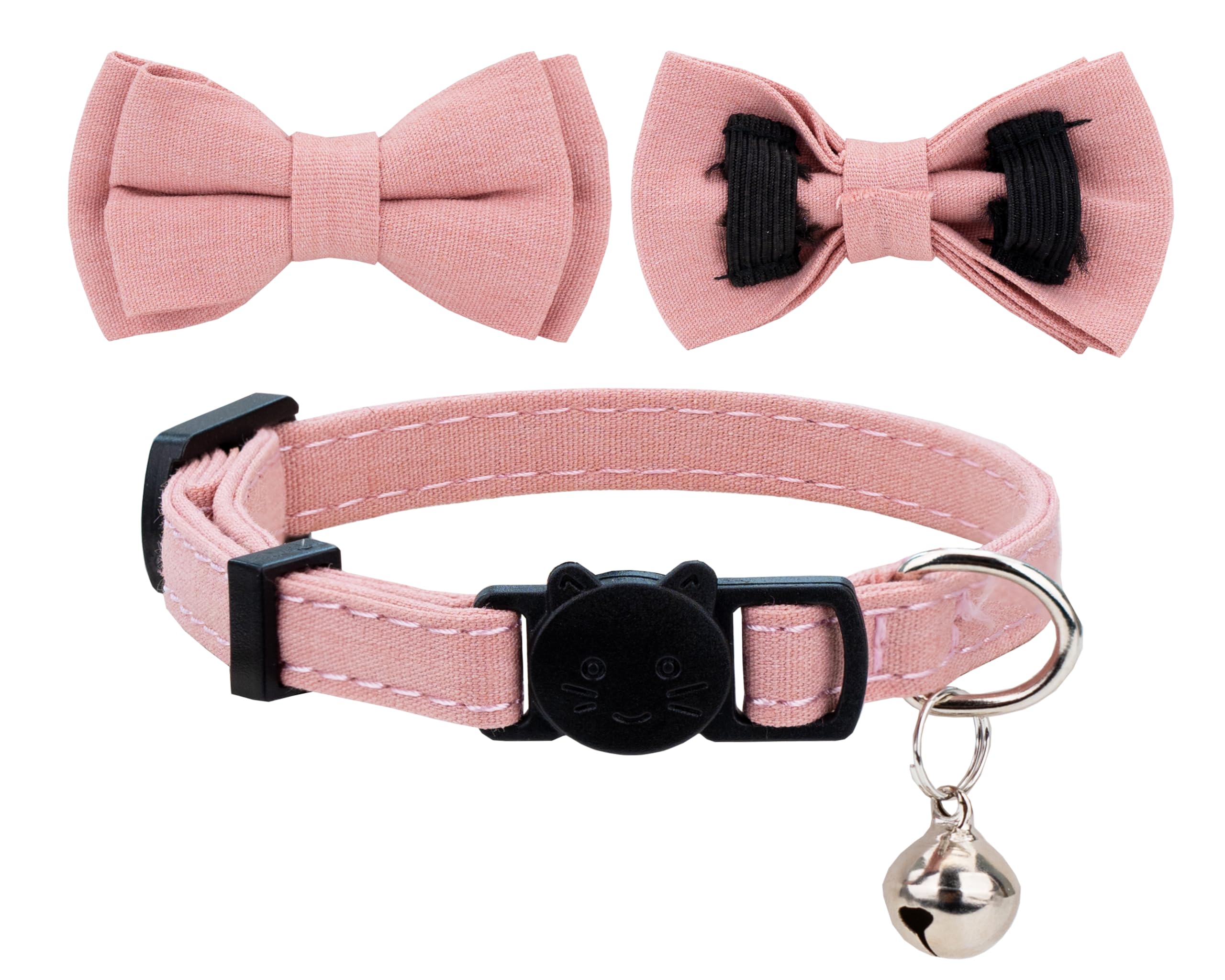 Gyapet Cat Collar Breakaway Bowtie Safety With Bell Adjustbale Kitten Puppy Solid Plaid Color Set D-[2Pcs] Pink-2