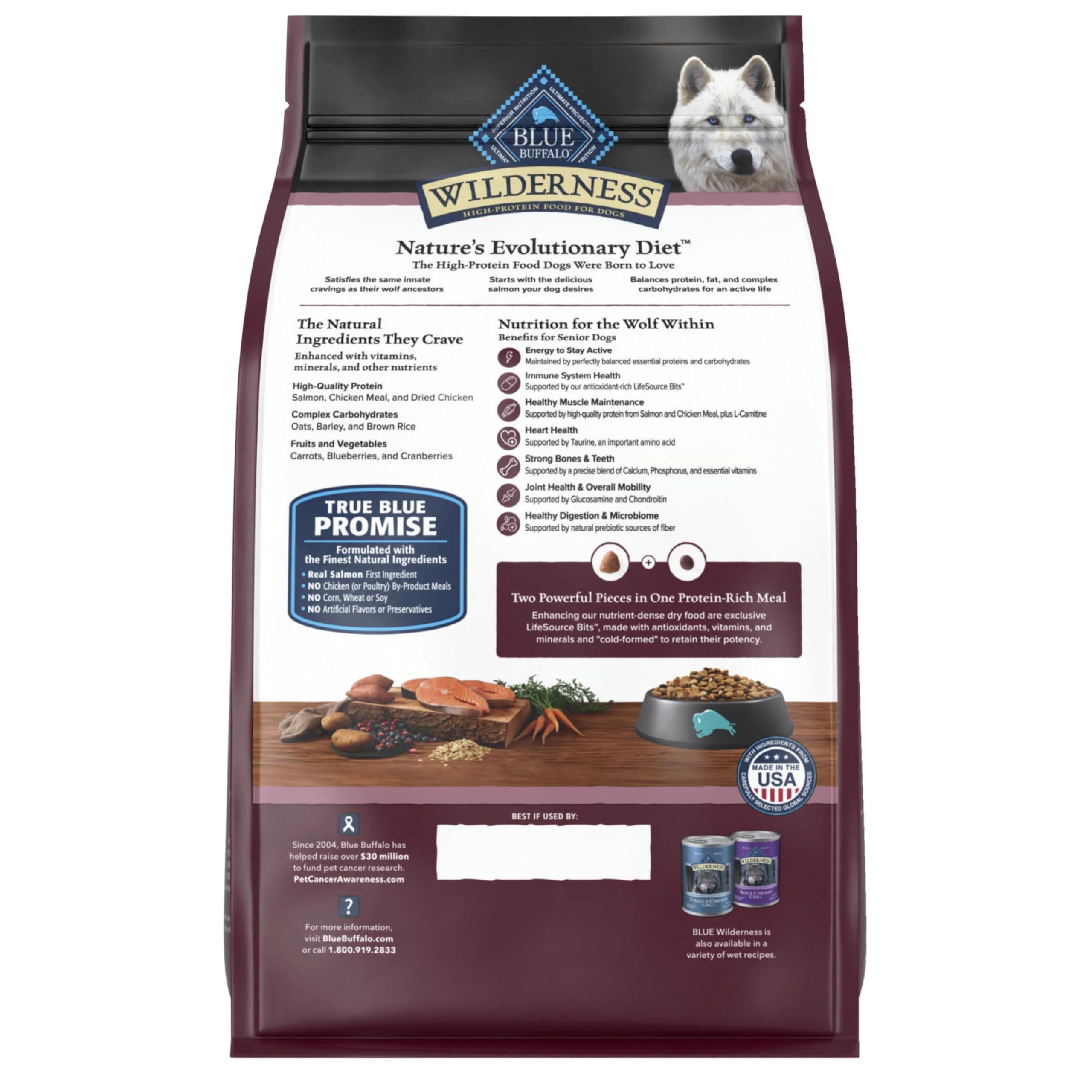 Blue Buffalo Wilderness High-Protein Natural Dry Food for Senior Dogs, Salmon Recipe, 24-lb. Bag