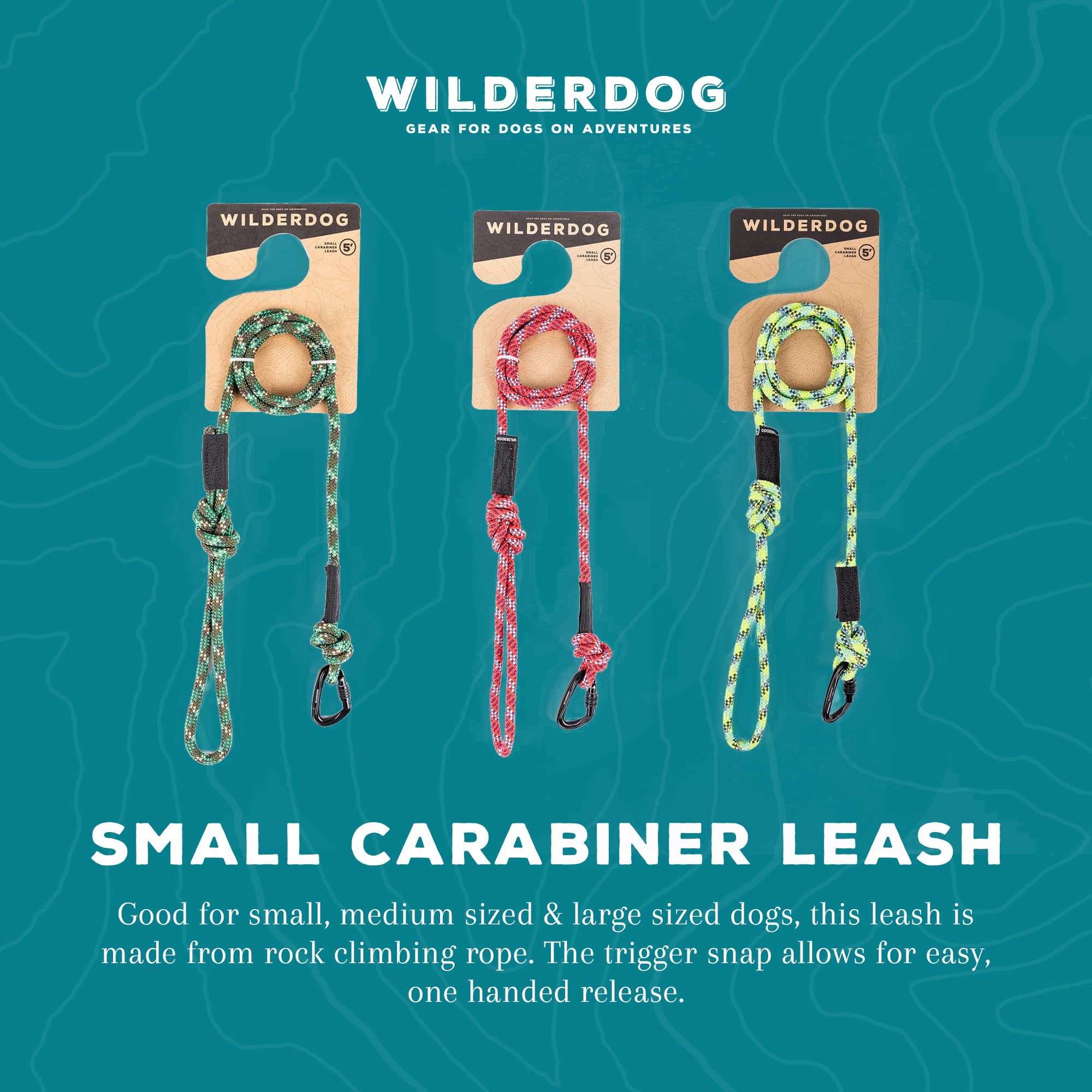 Wilderdog Small Carabiner Climbing Rope Dog Leash For Small & Medium Dogs - 5Ft - Maple - 1Ct