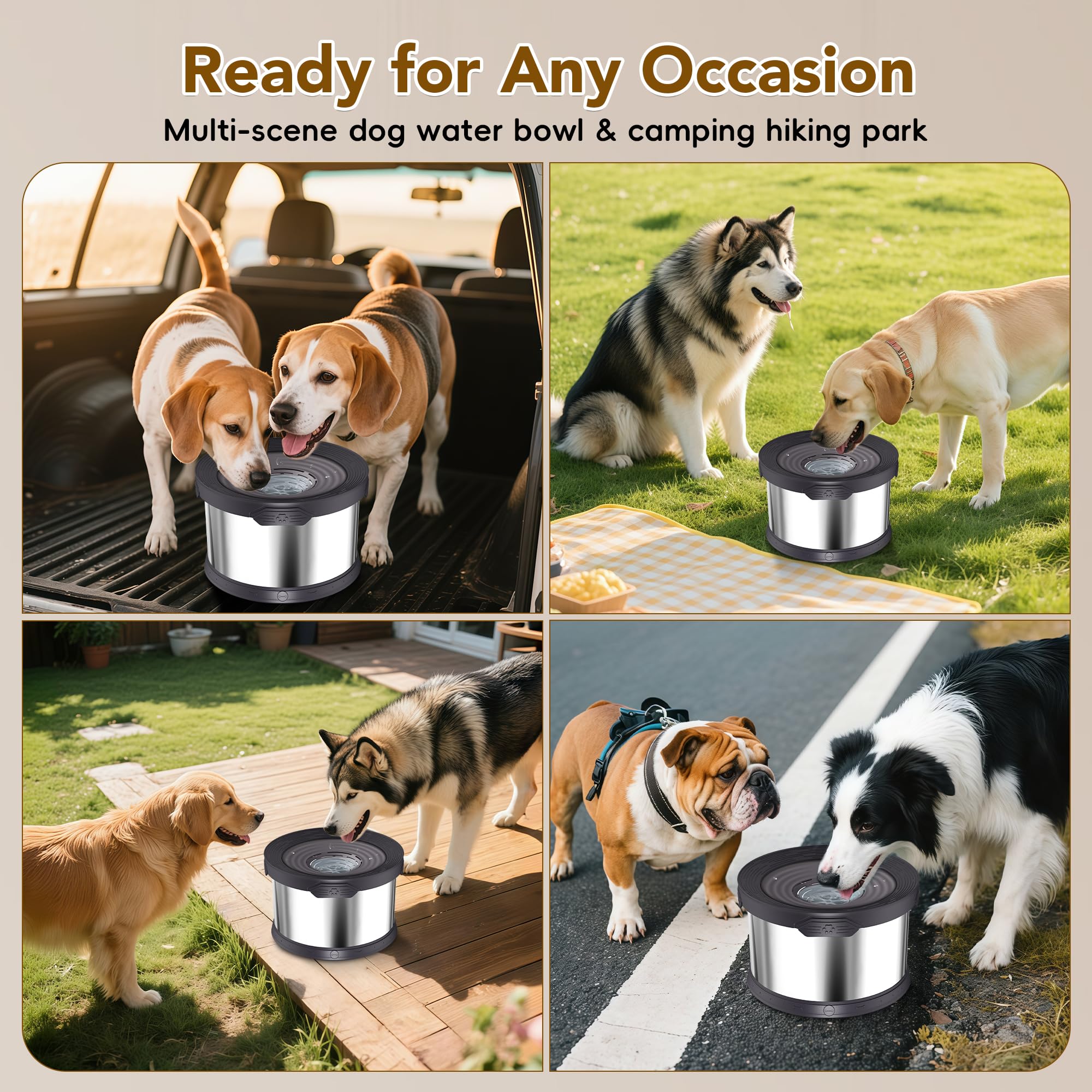 UPSKY Dog Water Bowl - No Spill, 8L Stainless Steel, Black, Anti-Splash, Large Capacity for Messy Drinkers, Model 302