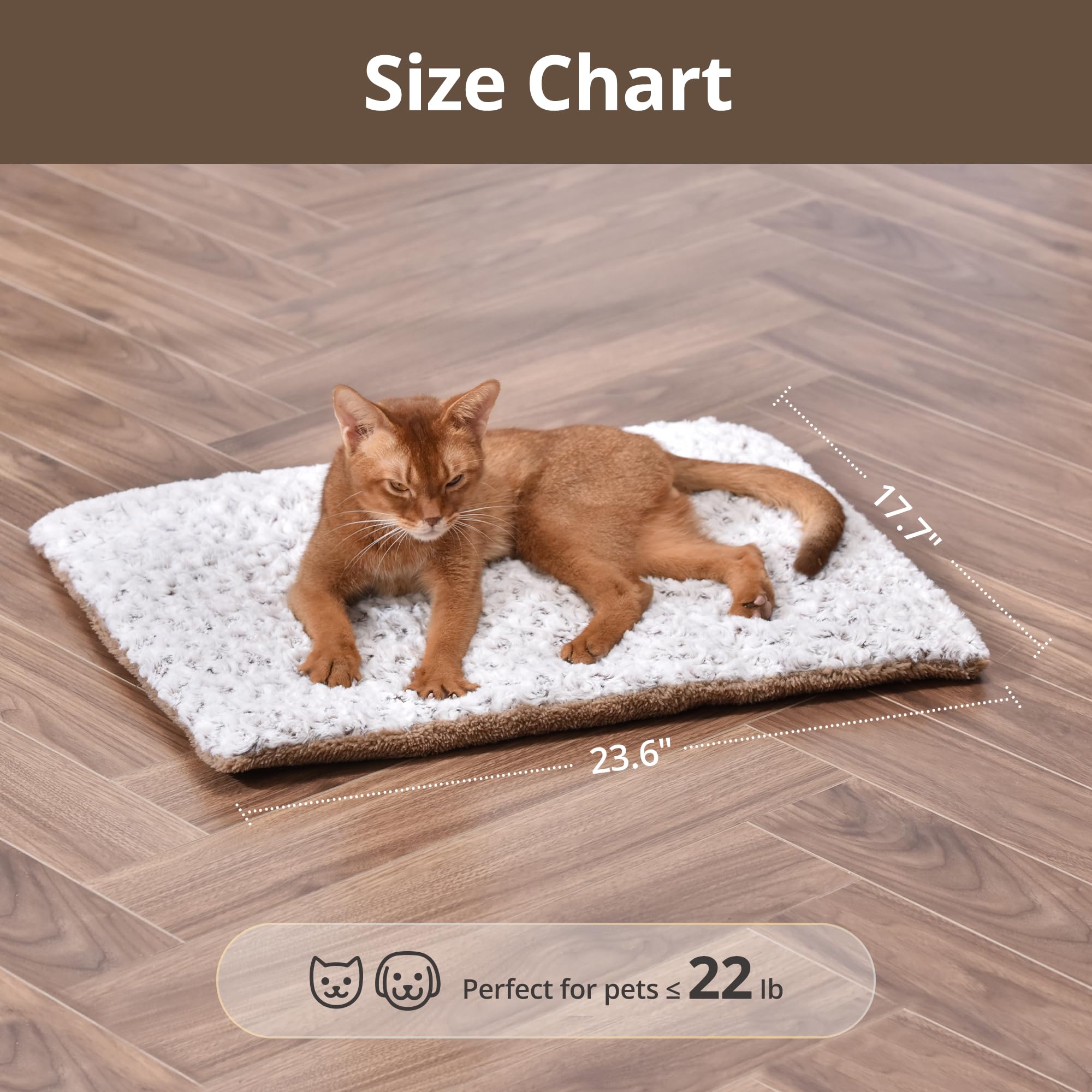 Petace Self Warming Cat Bed, 24'' X 18'' Self Heating Pet Pad, Double Sided Heated Dog Mat Thermal Blanket For Large Kittens Sma