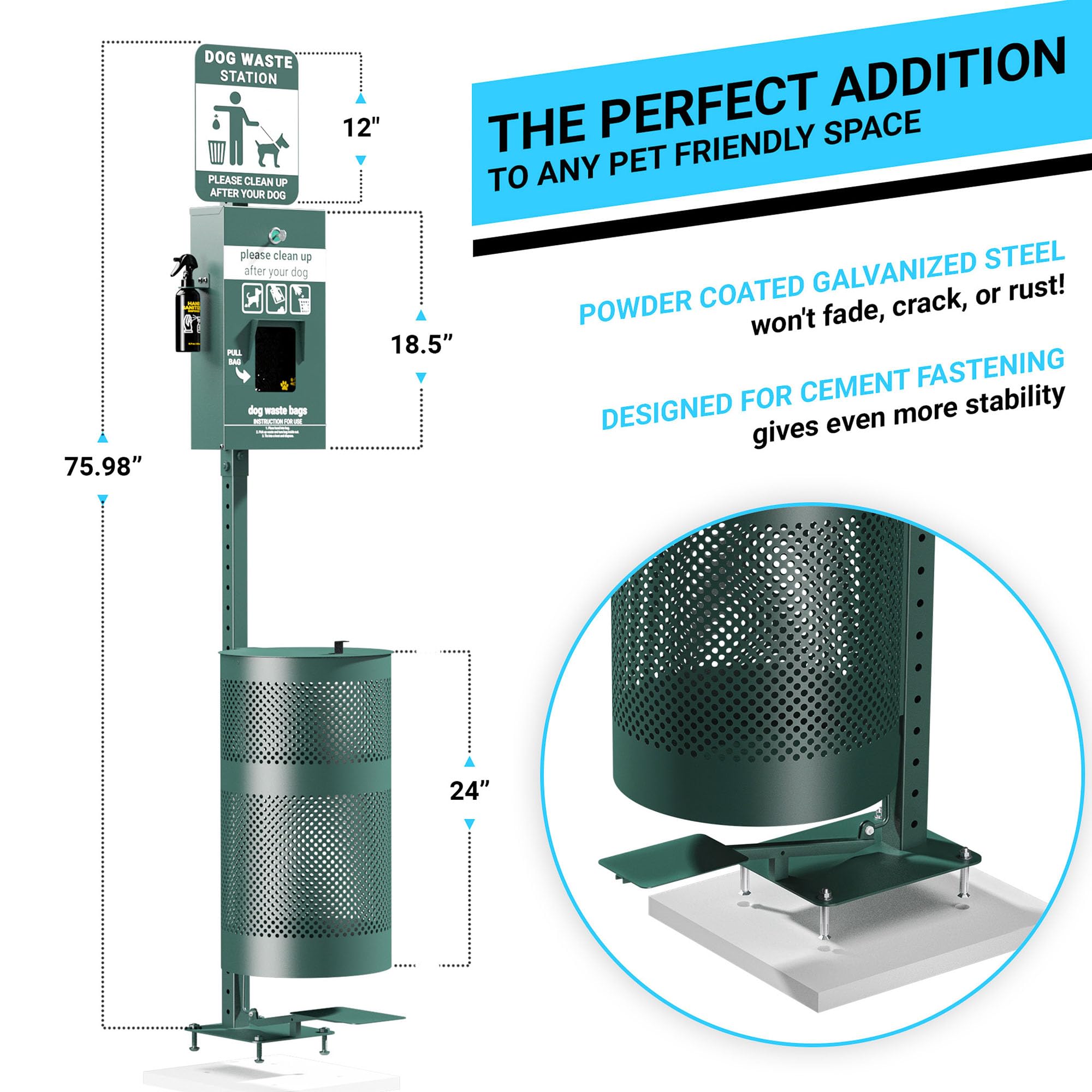 Pet Waste Station with Lidded Pedal Trash Can