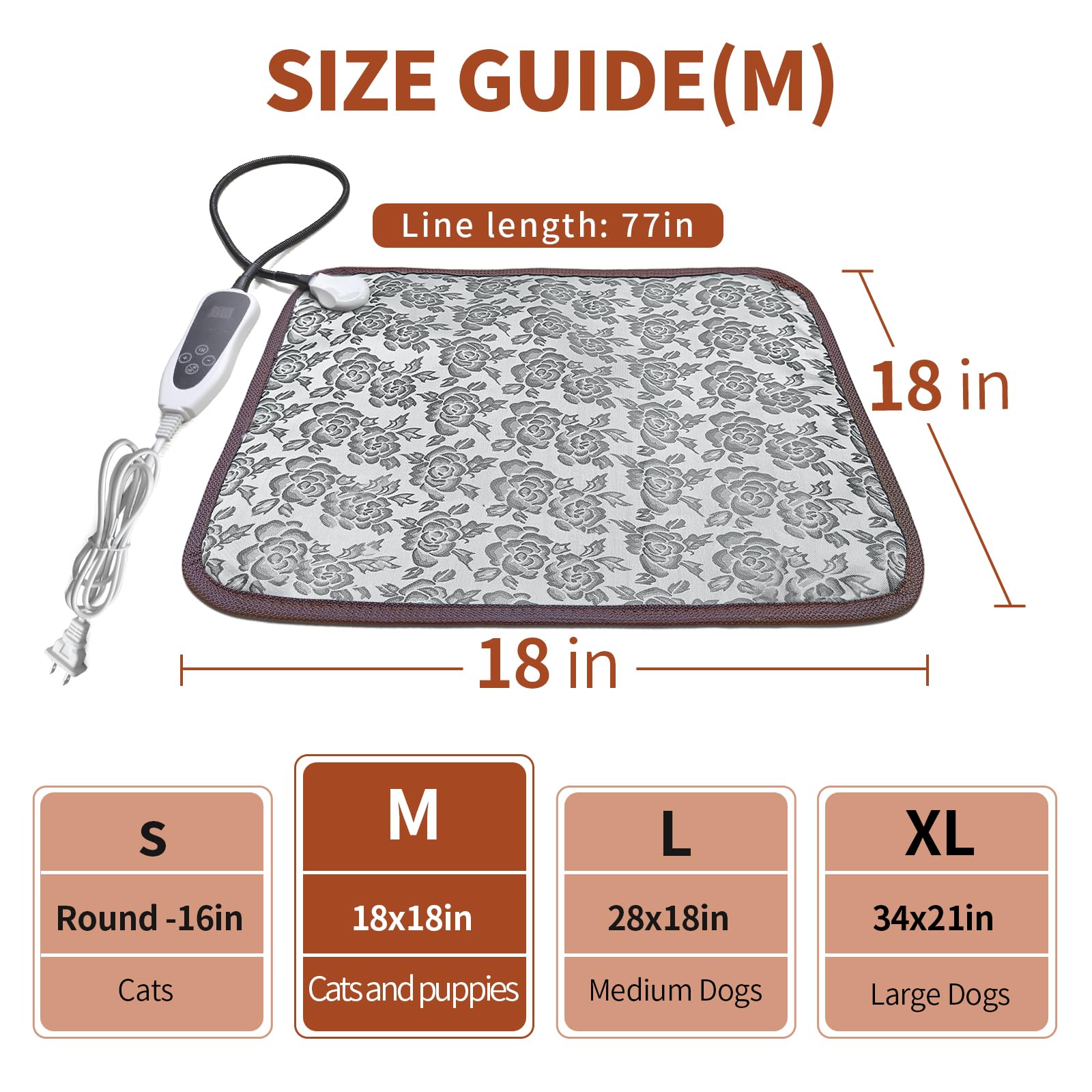 Golopet Pet Heating Pad 18X18 In Cat Heating Pads For Cats Waterproof Smart Thermostat Switch, Adjustable Heated Cat Bed, Adding Wire Rope Wires Cat Warming Pad-Rose